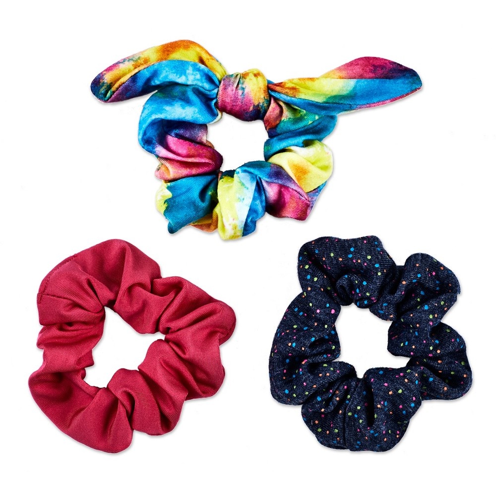 slide 2 of 2, scünci Rainbow Bow And Solid Scrunchies, 3 ct