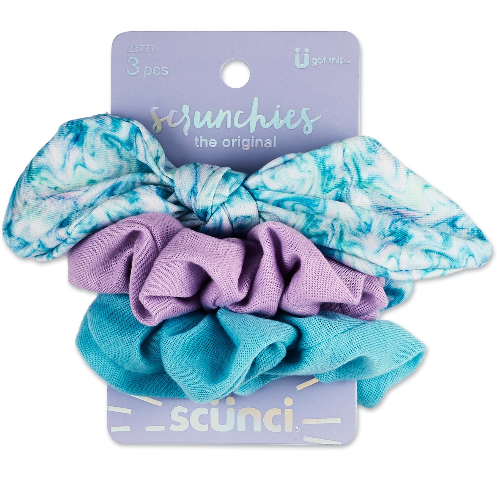 slide 1 of 2, scünci Tiedye Bow & Solid Scrunchies, 3 ct