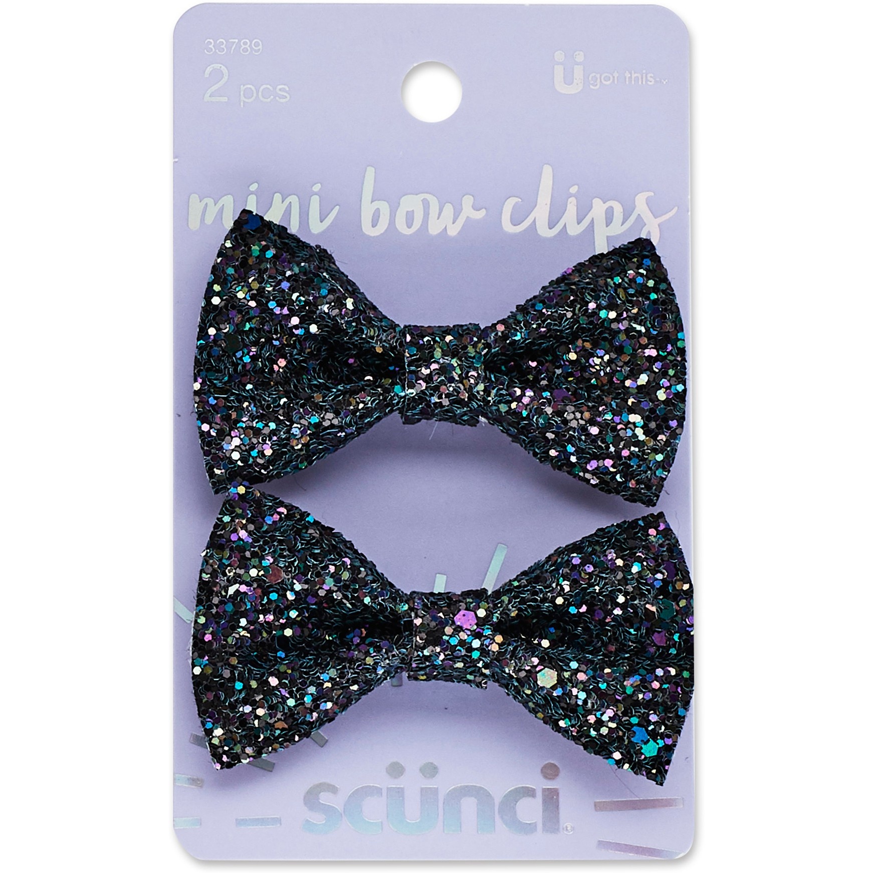 slide 1 of 1, scünci Chuncky Glitter Bow Salon Clips, 2 ct