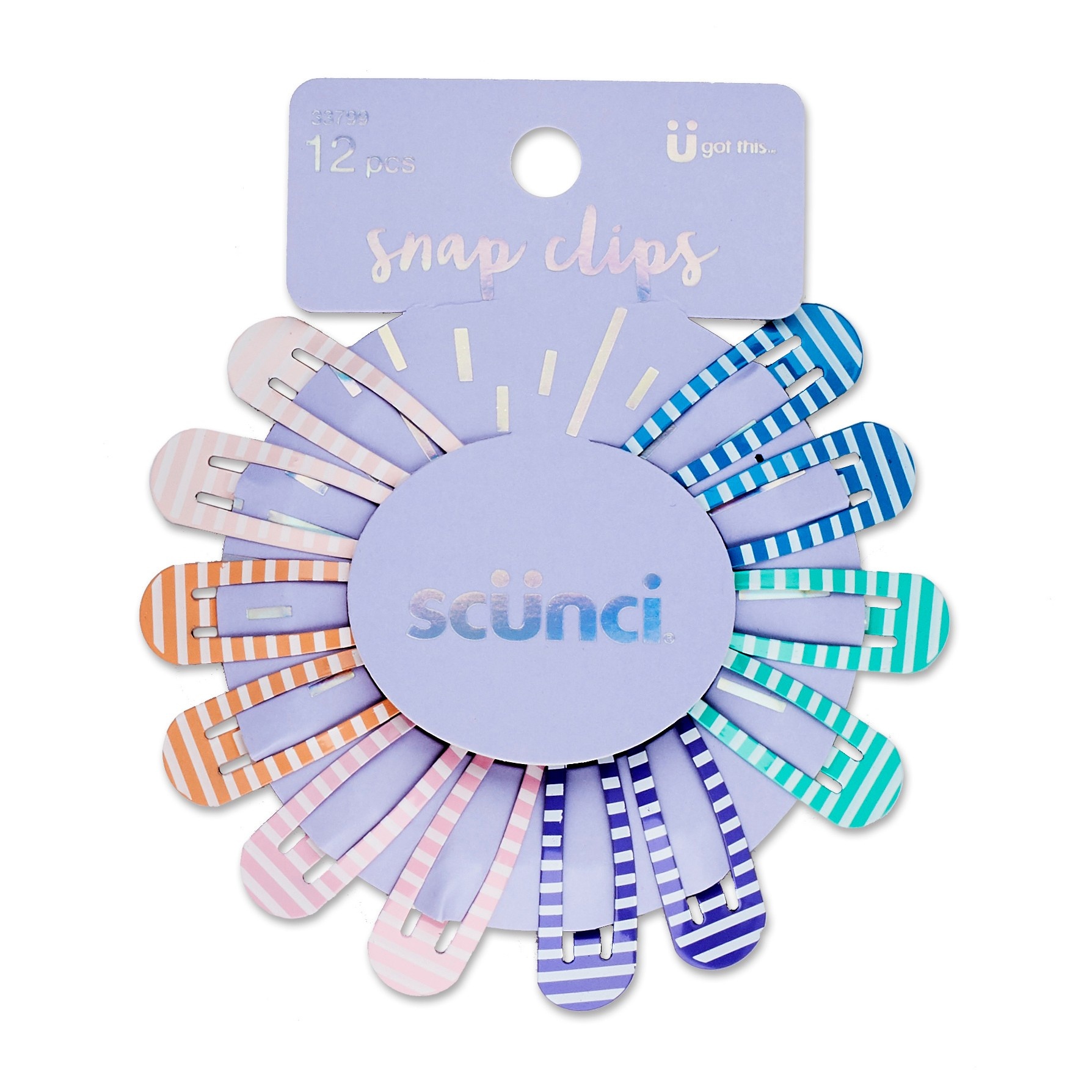 slide 1 of 2, scünci Pastel Stripe Print Snap Clips, 12 ct