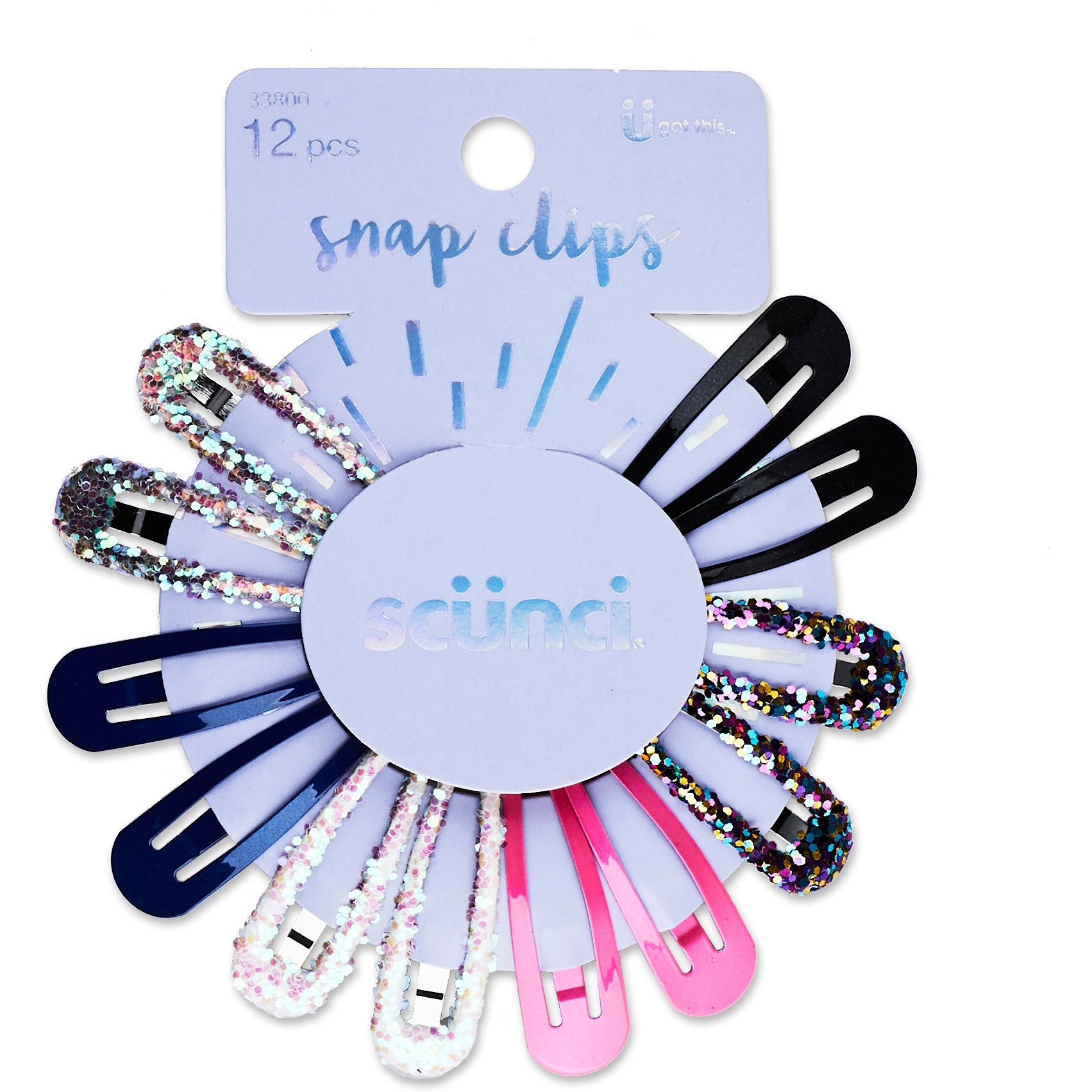 slide 1 of 3, scunci Chunky Glitter & Solid Snap Clips - 12pk, 12 ct