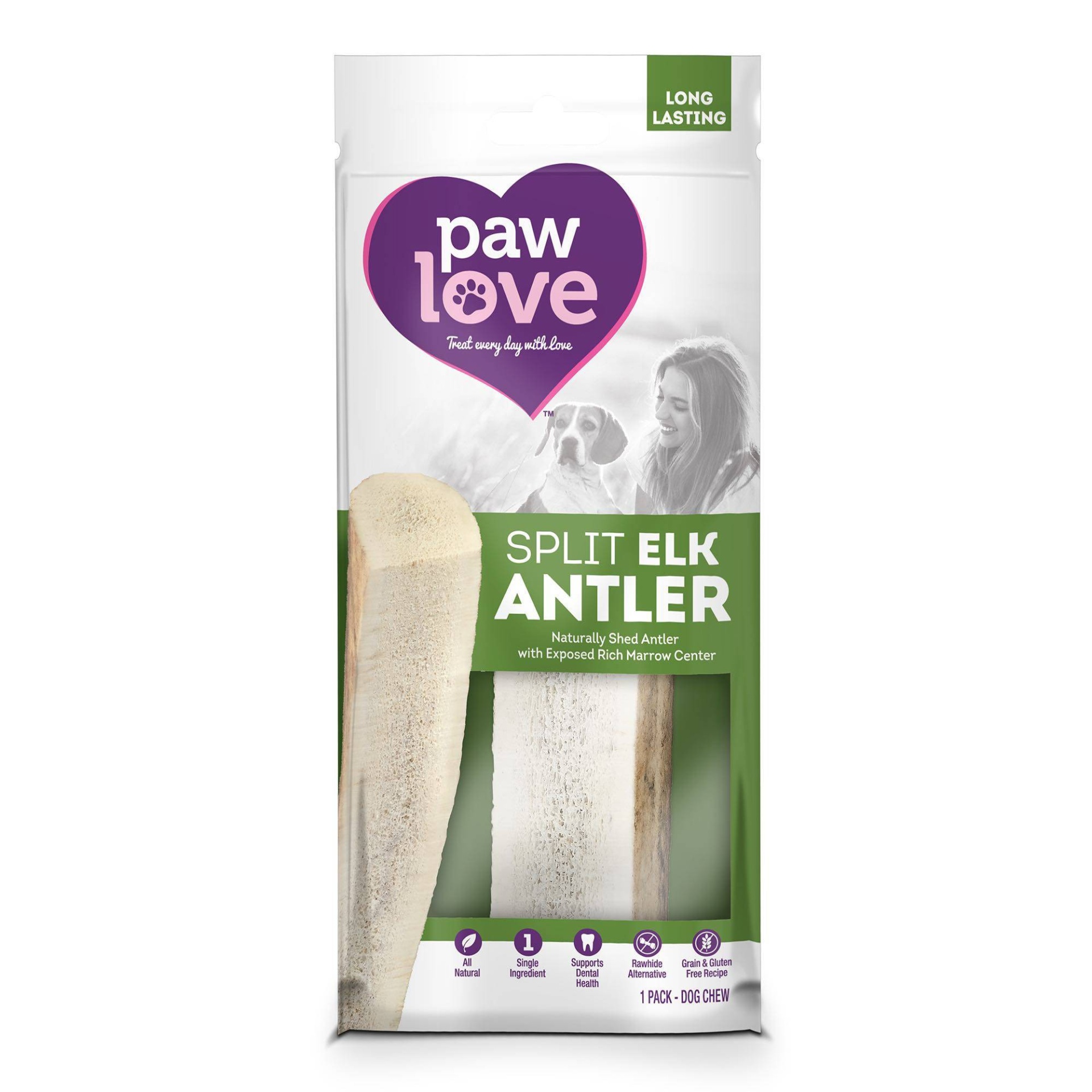 slide 1 of 3, Paw Love Split Elk Antler Grain Rawhide Dog Treats - 1pk, 1 ct