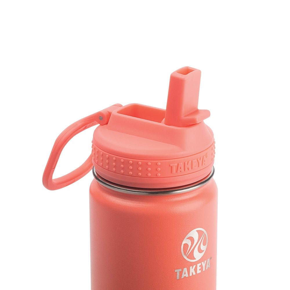 slide 2 of 5, Takeya Actives Insulated Stainless Steel Water Bottle with Insulated Straw Lid - Coral, 14 oz
