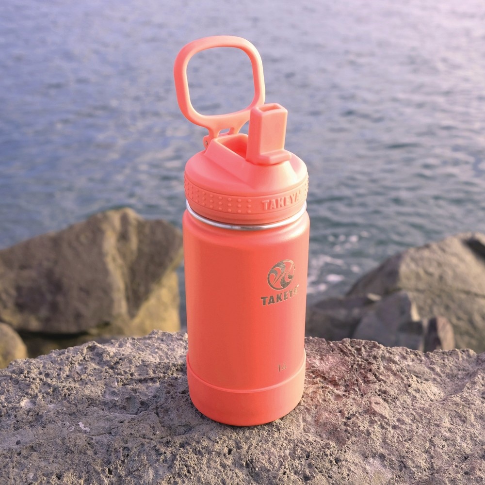 slide 5 of 5, Takeya Actives Insulated Stainless Steel Water Bottle with Insulated Straw Lid - Coral, 14 oz