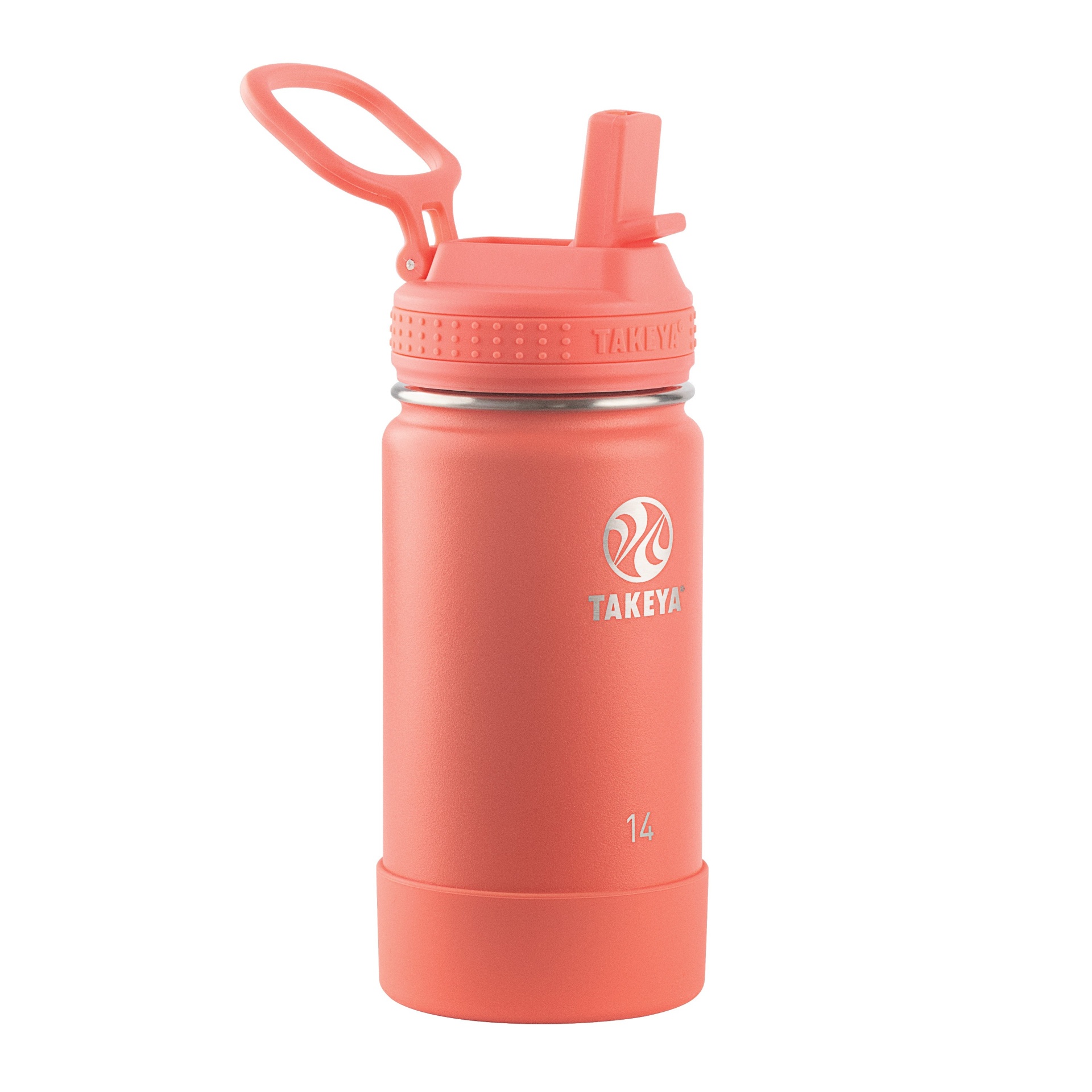 slide 1 of 5, Takeya Actives Insulated Stainless Steel Water Bottle with Insulated Straw Lid - Coral, 14 oz
