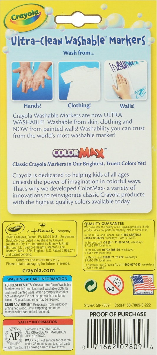 slide 8 of 9, Crayola Ultra Clean Washable Markers Classic Colors Fine Line, 8 ct