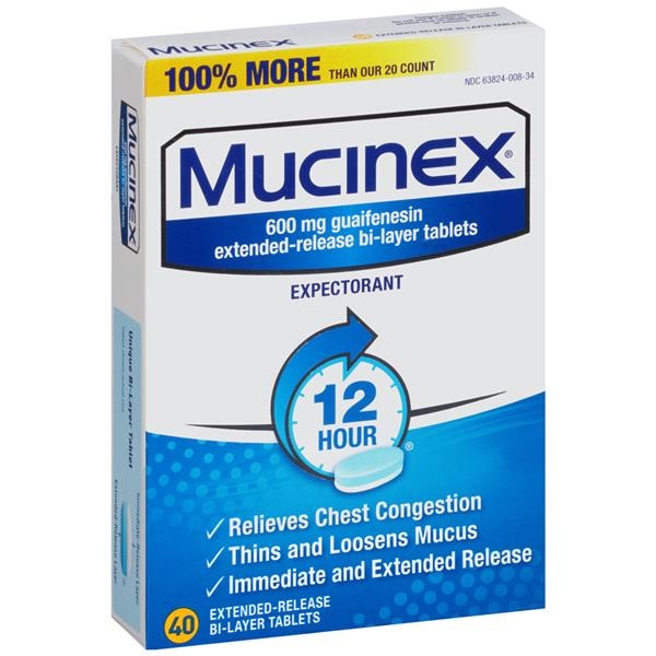 slide 1 of 1, Mucinex 600mg Guaifenesin, 40 ct