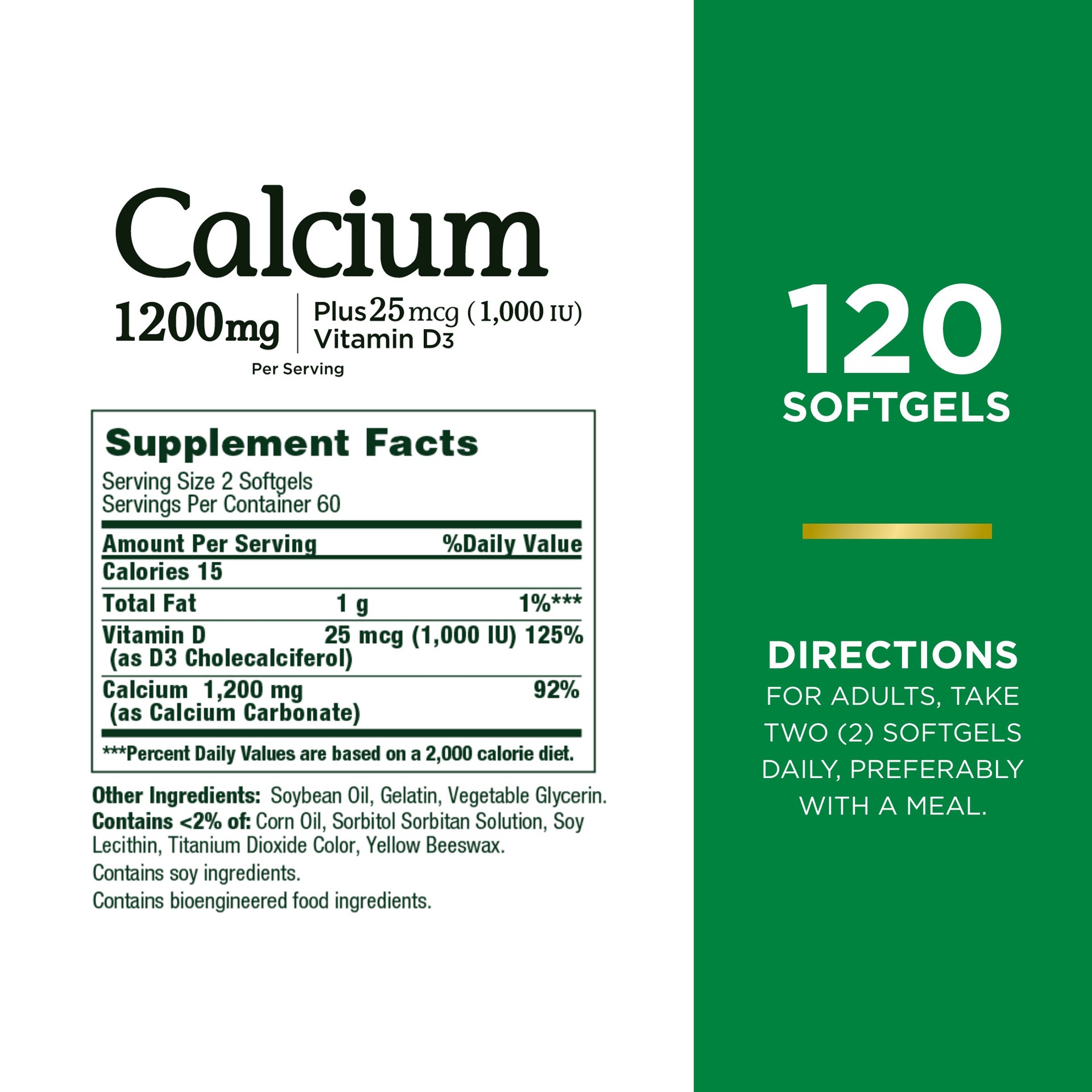 slide 4 of 5, Nature's Bounty Calcium + Vitamin D3, Supports Bone Health, 1200 Mg, Softgels, 120 Ct, 100 ct; 1200 mg