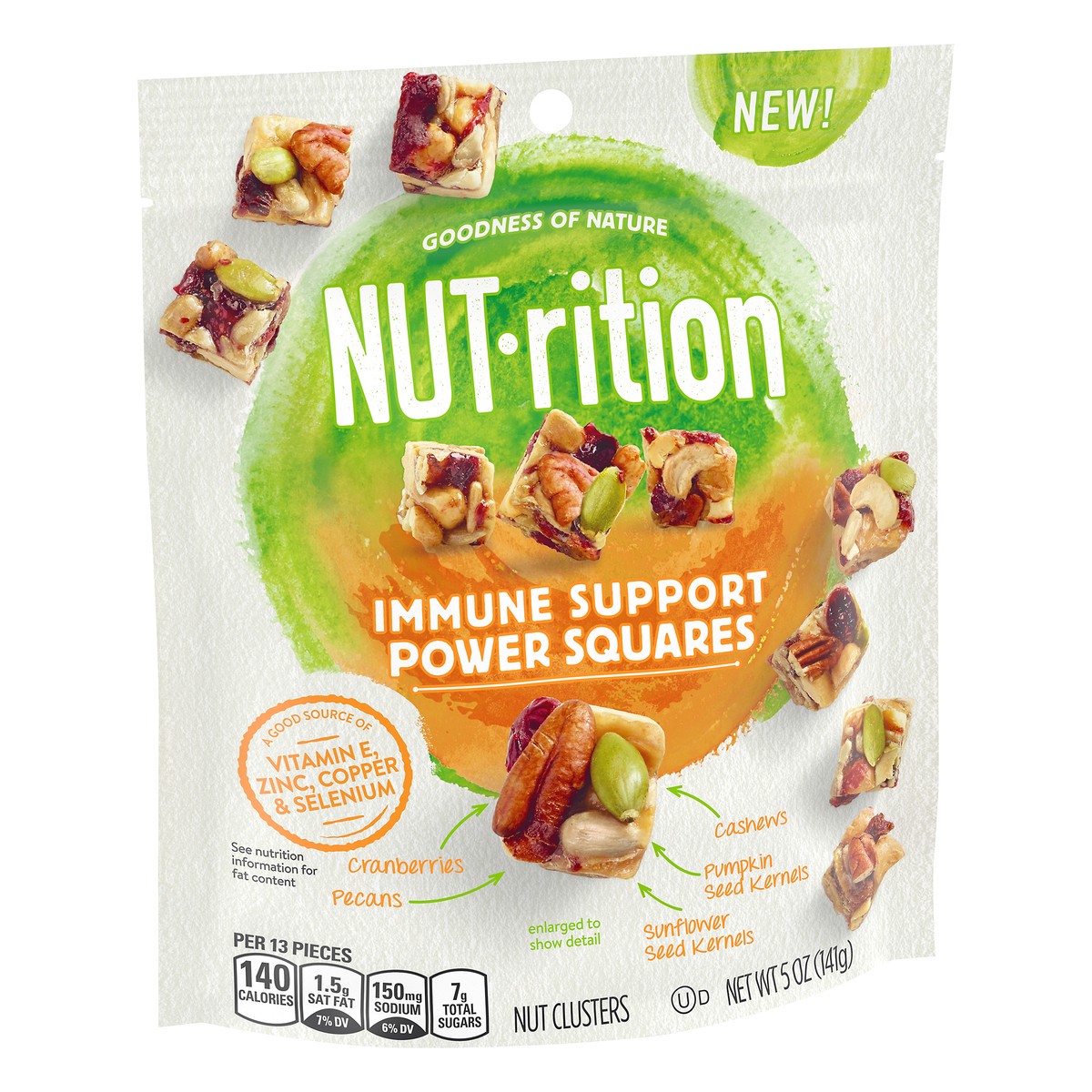 slide 4 of 10, Nut-rition NUTrition Power Squares Immune Health Nut Mix (5 oz Bag), 141 g