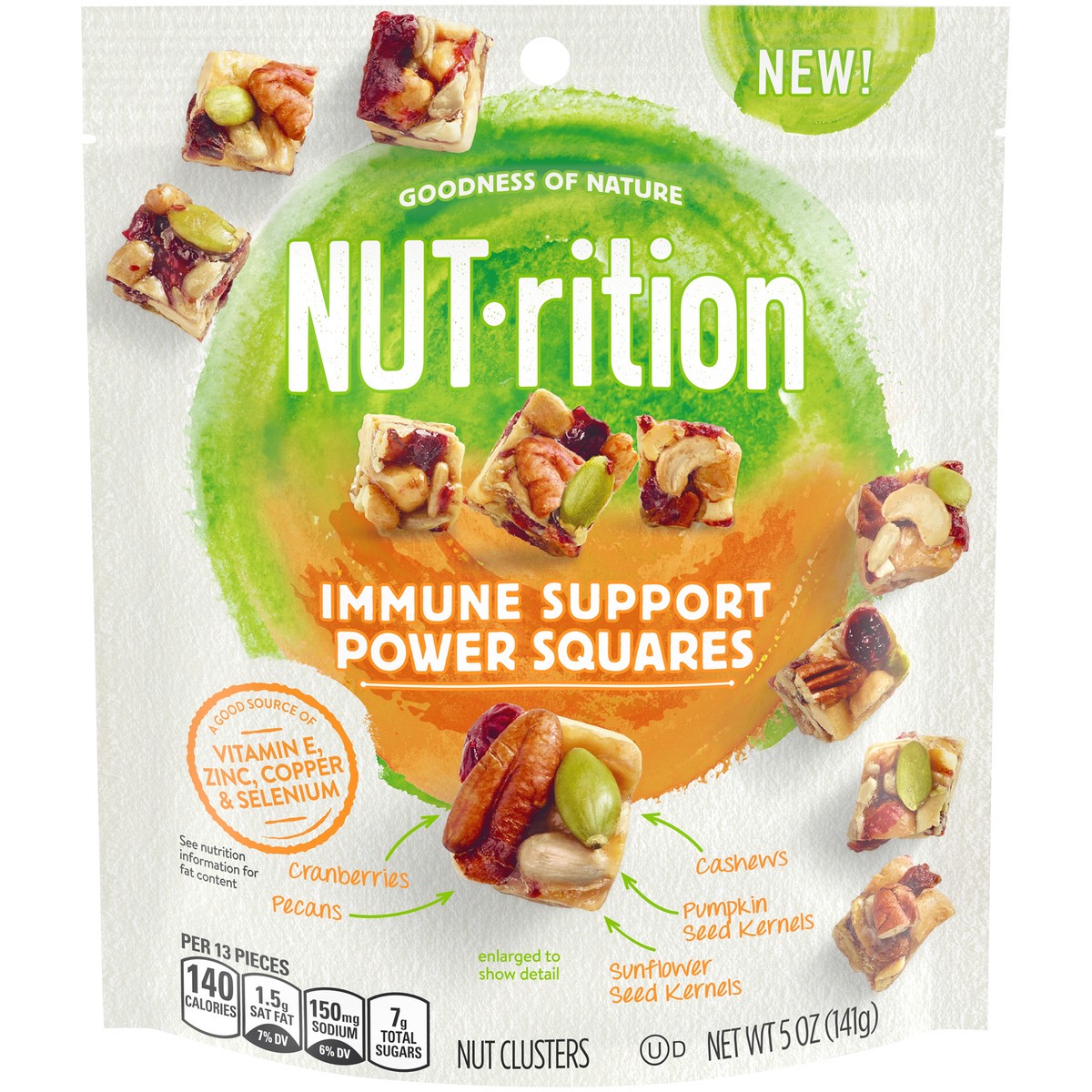 slide 1 of 10, Nut-rition NUTrition Power Squares Immune Health Nut Mix (5 oz Bag), 141 g