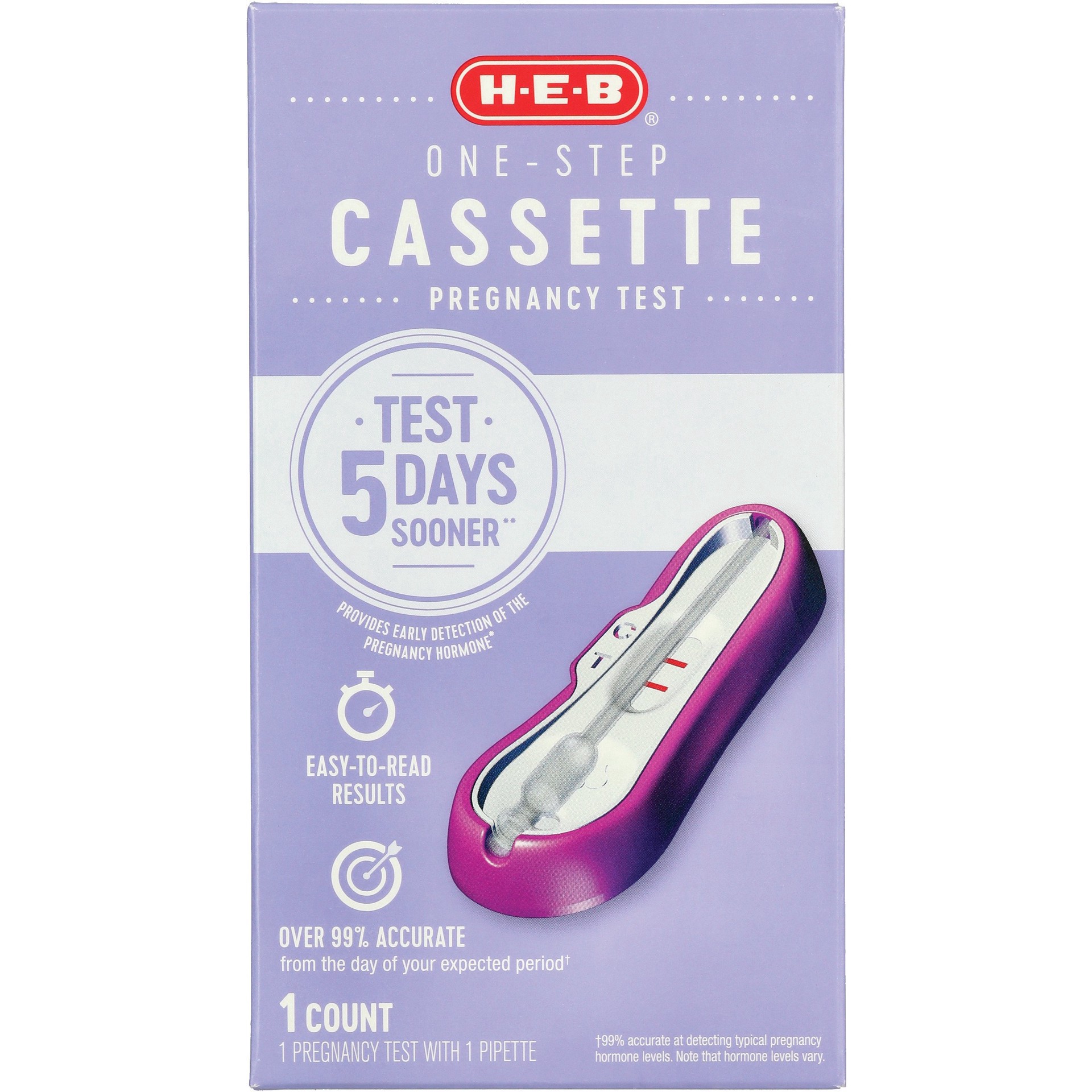 slide 1 of 1, H-E-B One-Step Cassette Pregnancy Test, 1 ct