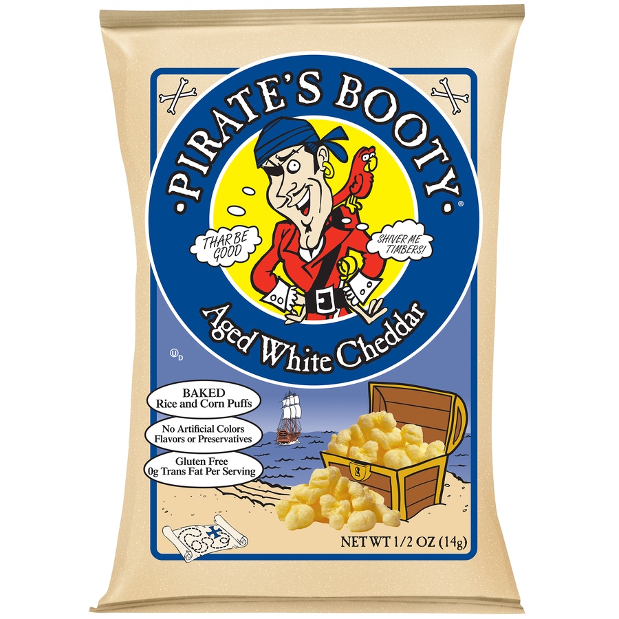 slide 1 of 1, Pirate's Booty Aged White Cheddar Rice And Corn Puffs, 0.5 oz