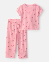 Carters Toddler Girl Strawberry Rib Loose Fit 2-Piece Pajama Set - Pink Pink 3T