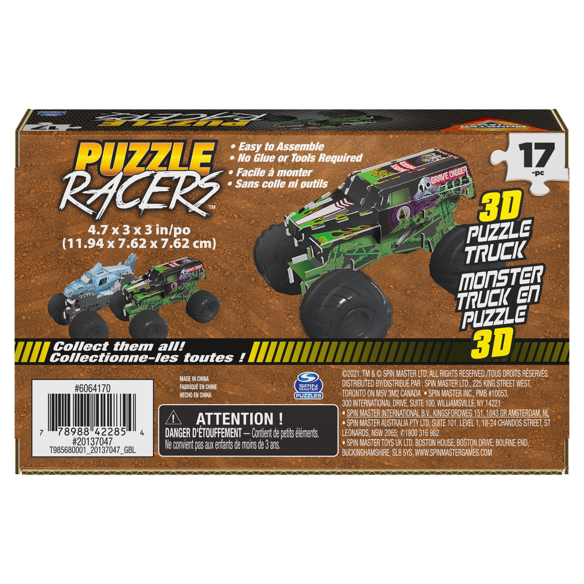 slide 3 of 5, Spin Master Monster Jam, Official Grave Digger 3D Puzzle 17-Piece Truck Learning Activity STEM Project Room Decor, for Adults and Kids Ages 8 and up, 1 ct