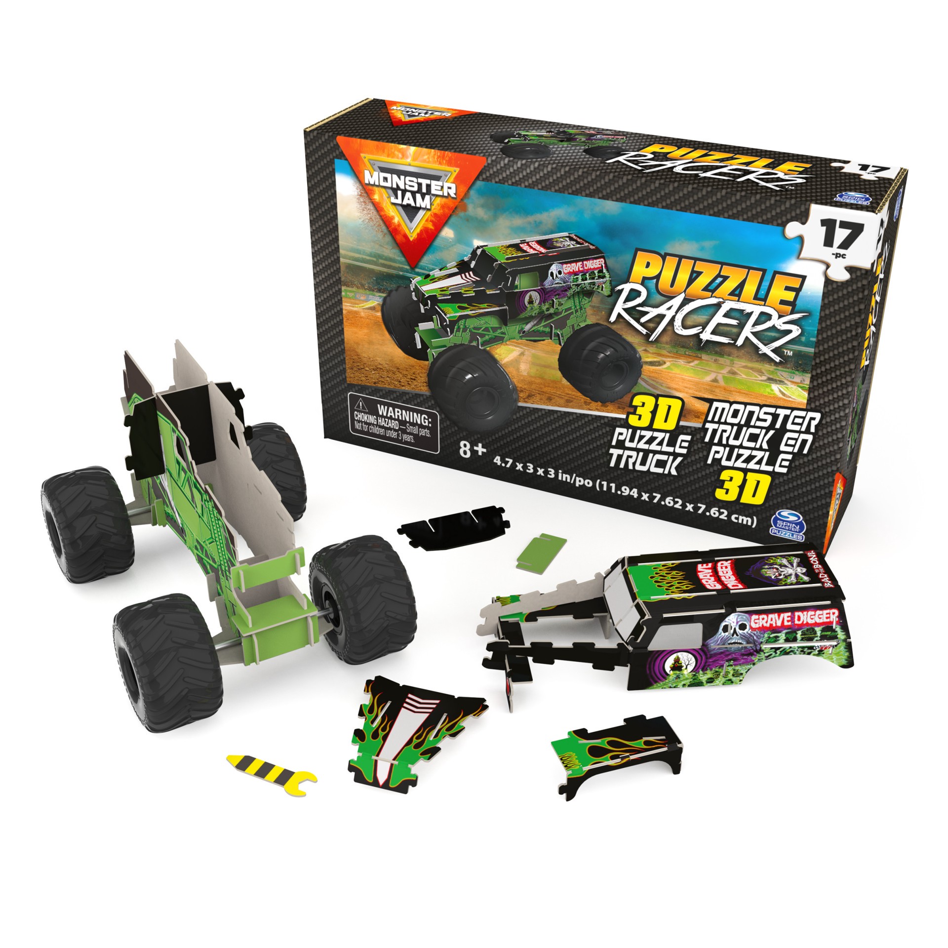 slide 5 of 5, Spin Master Monster Jam, Official Grave Digger 3D Puzzle 17-Piece Truck Learning Activity STEM Project Room Decor, for Adults and Kids Ages 8 and up, 1 ct