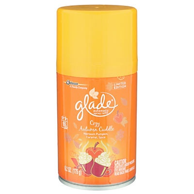 slide 1 of 1, Glade Automatic Spray Air Freshener, Cozy Autumn Cuddle Refill, 6.2 oz