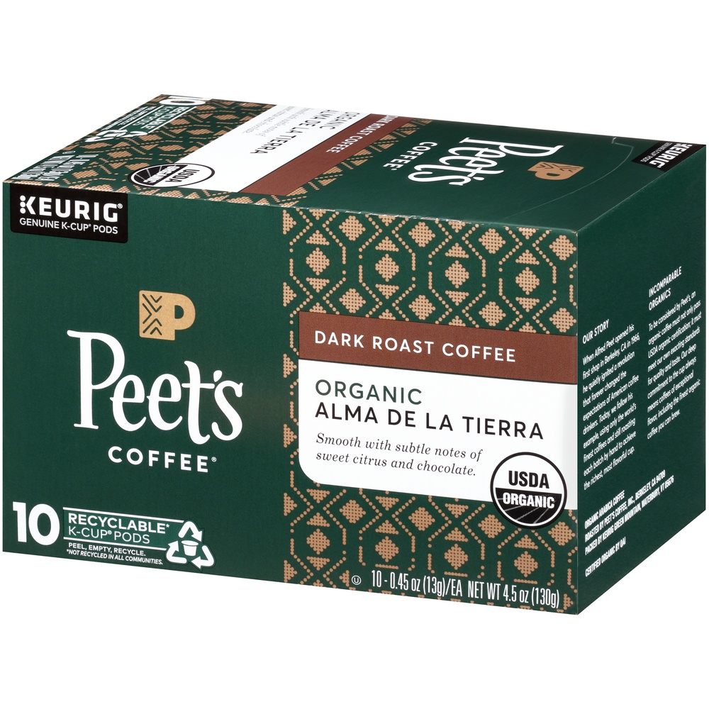 slide 2 of 7, Peet's Coffee K-Cup Pods Organic Dark Roast Alma De La Tierra Coffee 10 - 0.45 oz Pods, 10 ct