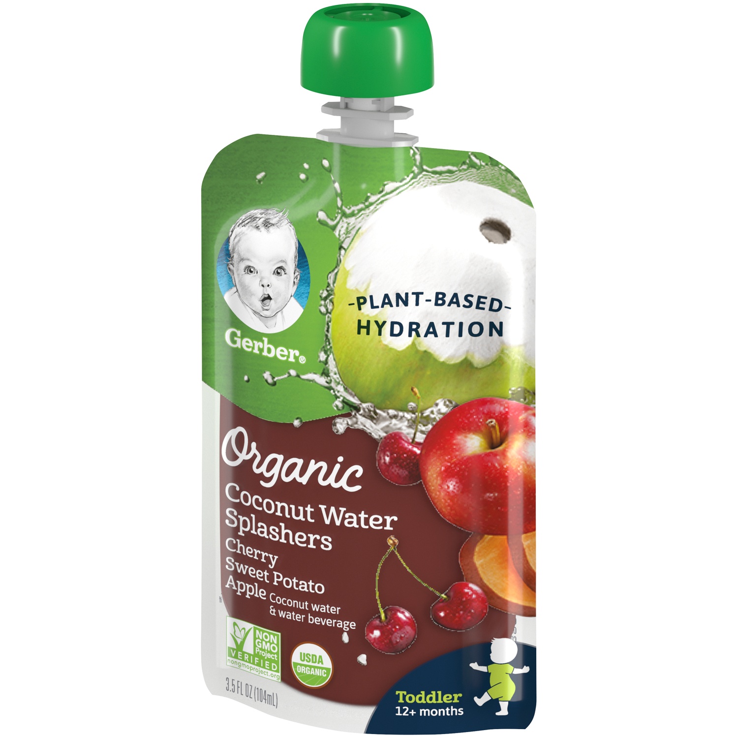 slide 8 of 8, Gerber Organic Coconut Water Splashers, Cherry Sweet Potato Apple, 3.5 fl oz