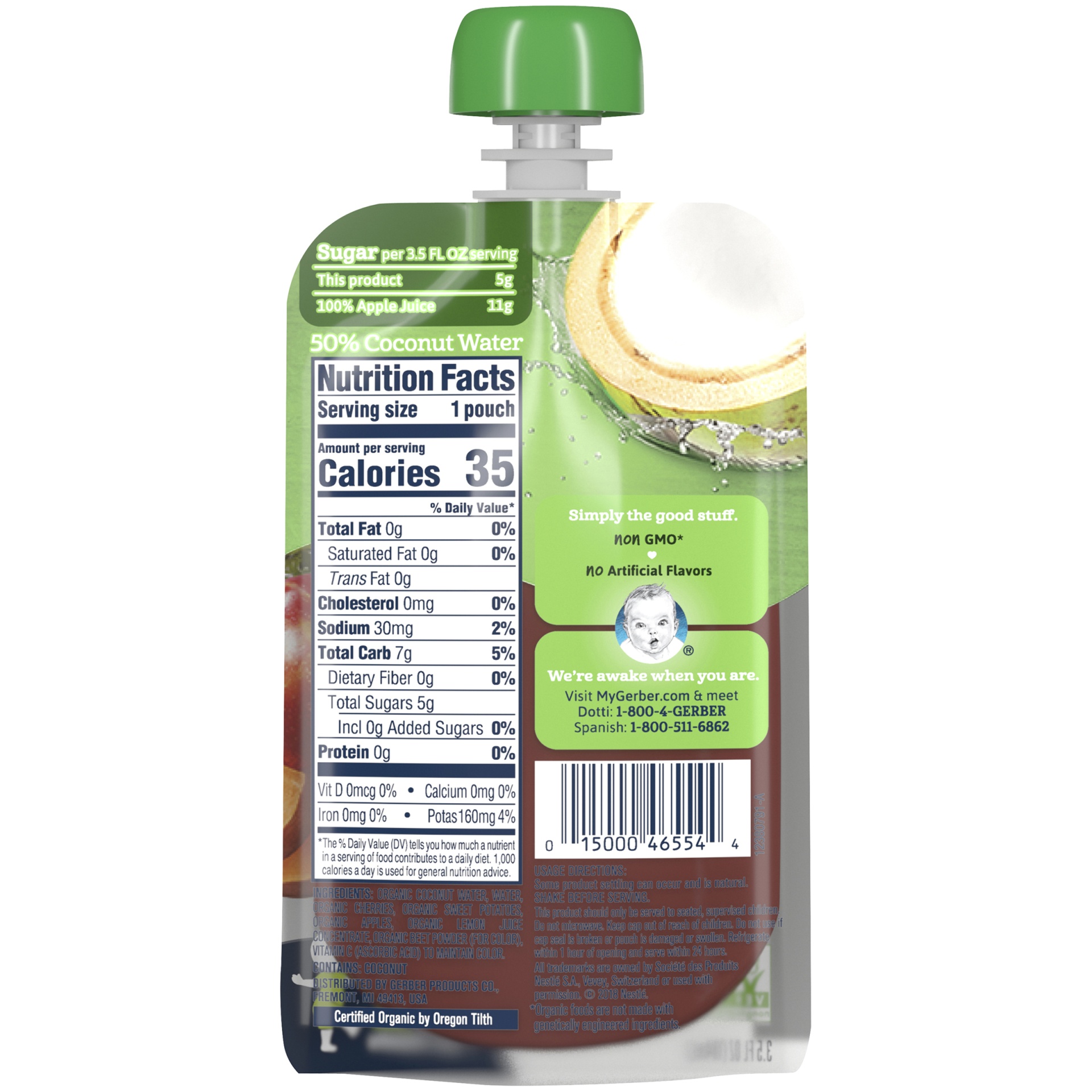 slide 4 of 8, Gerber Organic Coconut Water Splashers, Cherry Sweet Potato Apple, 3.5 fl oz