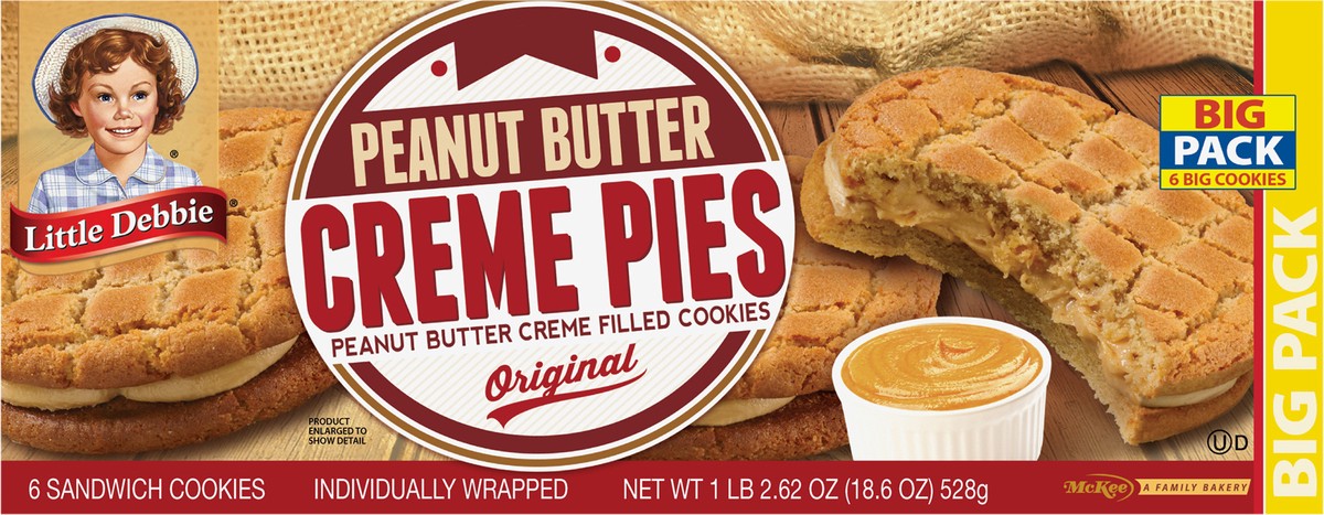 slide 1 of 13, Little Debbie Peanut Butter Creme Pies - Big Pack, 6 ct; 18.39 oz