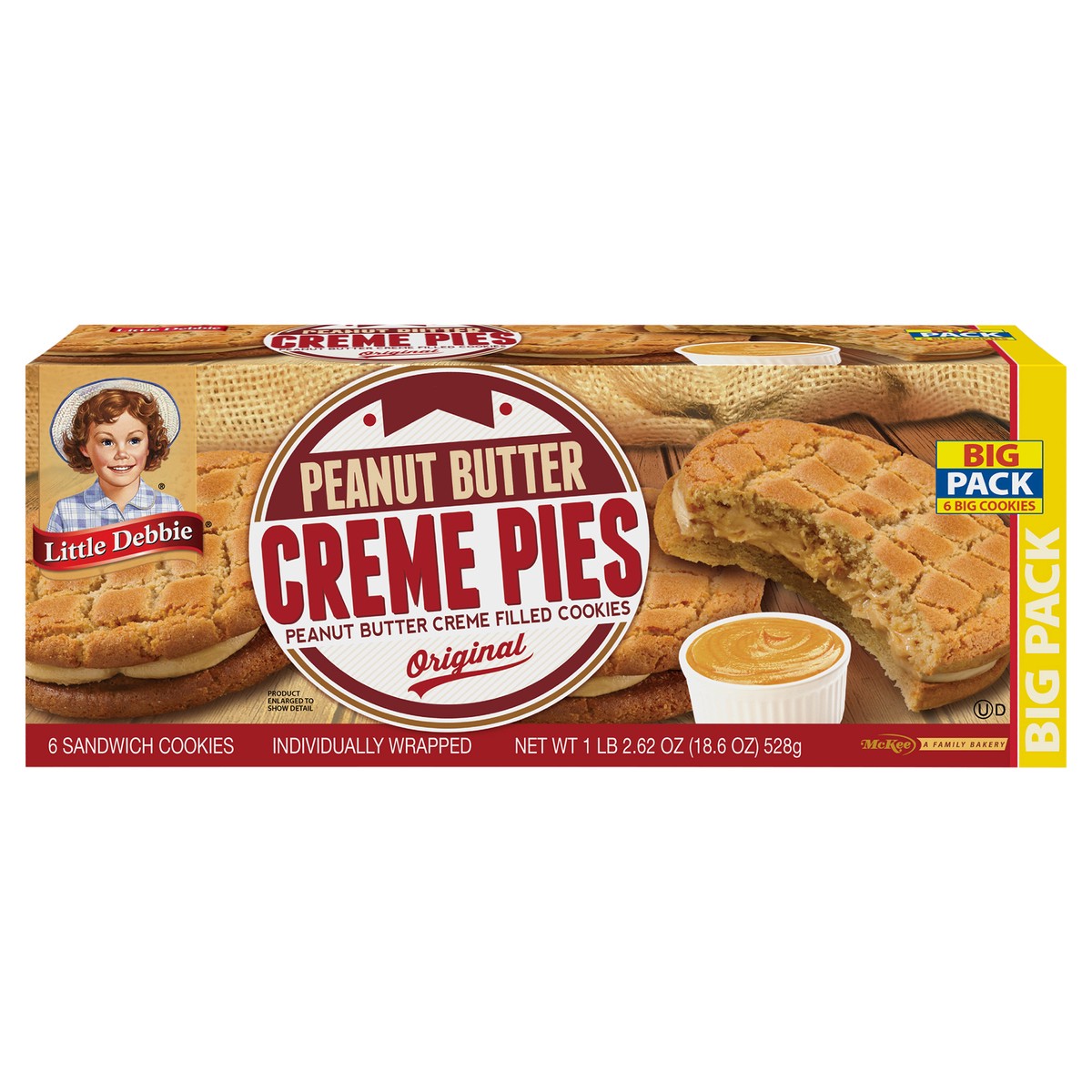 slide 6 of 13, Little Debbie Peanut Butter Creme Pies - Big Pack, 6 ct; 18.39 oz