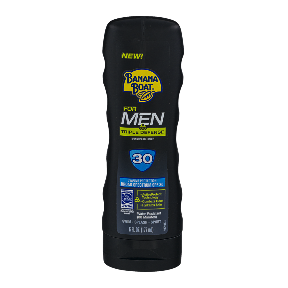 slide 1 of 1, Banana Boat For Men Triple Defense Broad Spectrum Sunscreen Lotion SPF 30, 6 oz