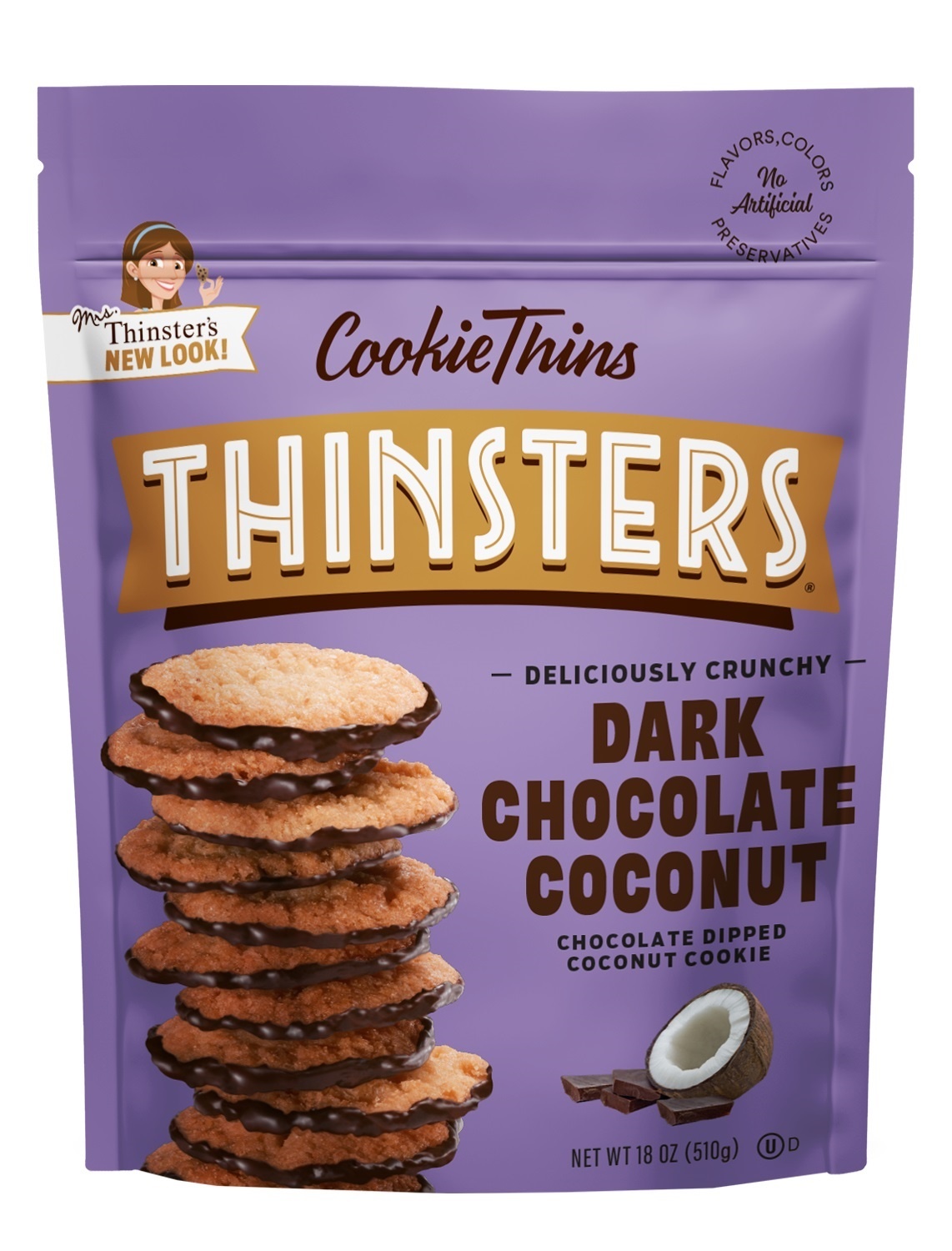 slide 1 of 1, That's How We Roll Mrs. Thinster's Dark Chocolate Coconut Cookie Thins, 