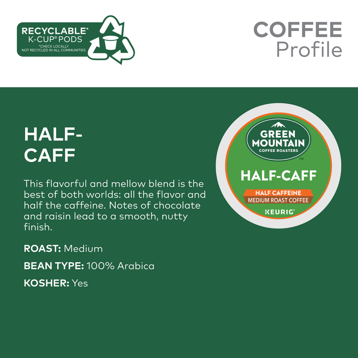 slide 4 of 8, Green Mountain Coffee Roasters Half Caff Keurig Single-Serve K-Cup Pods, Medium Roast Coffee, 48 Count, 48 ct