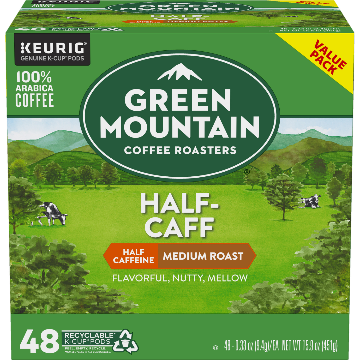slide 6 of 8, Green Mountain Coffee Roasters Half Caff Keurig Single-Serve K-Cup Pods, Medium Roast Coffee, 48 Count, 48 ct