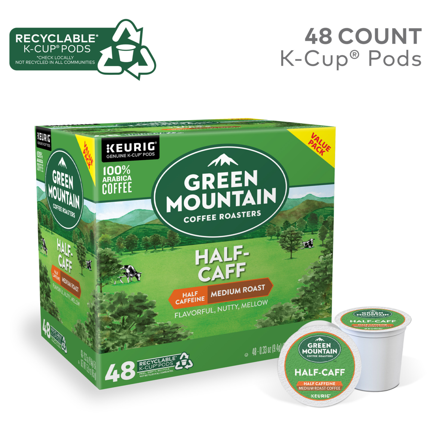 slide 7 of 8, Green Mountain Coffee Roasters Half Caff Keurig Single-Serve K-Cup Pods, Medium Roast Coffee, 48 Count, 48 ct