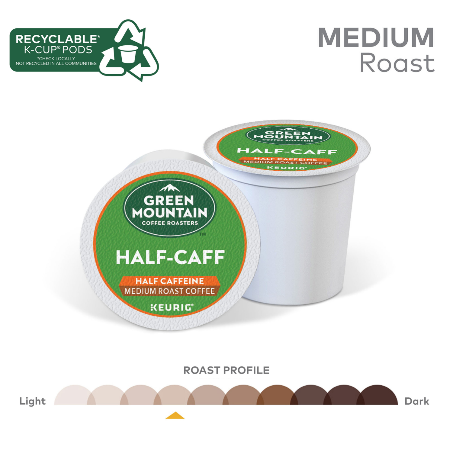 slide 8 of 8, Green Mountain Coffee Roasters Half Caff Keurig Single-Serve K-Cup Pods, Medium Roast Coffee, 48 Count, 48 ct