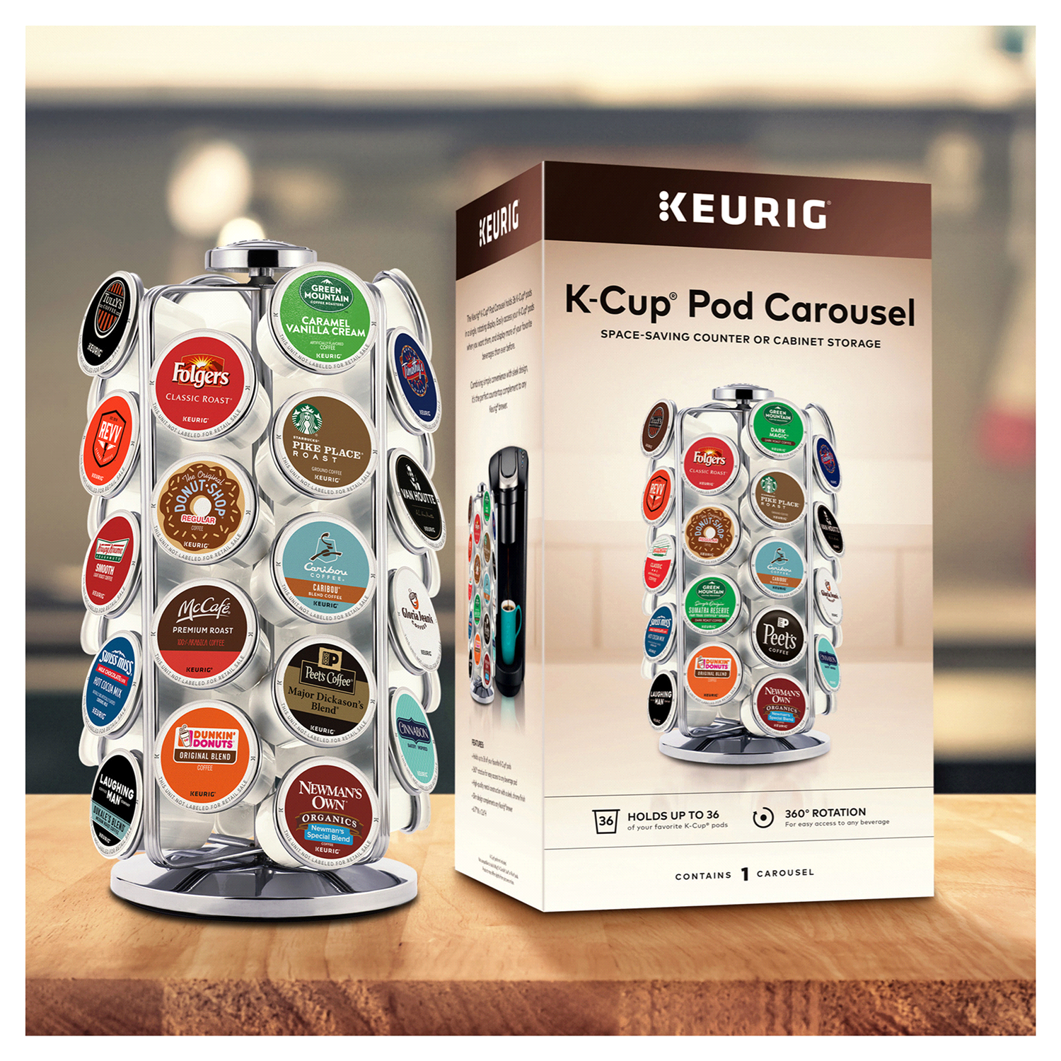 slide 4 of 5, Keurig 36ct K-Cup Pod Storage Carousel Keurig Coffee Pod Storage Carousel, Holds and Organizes 36 K-Cup Pods, Chrome, 36 ct