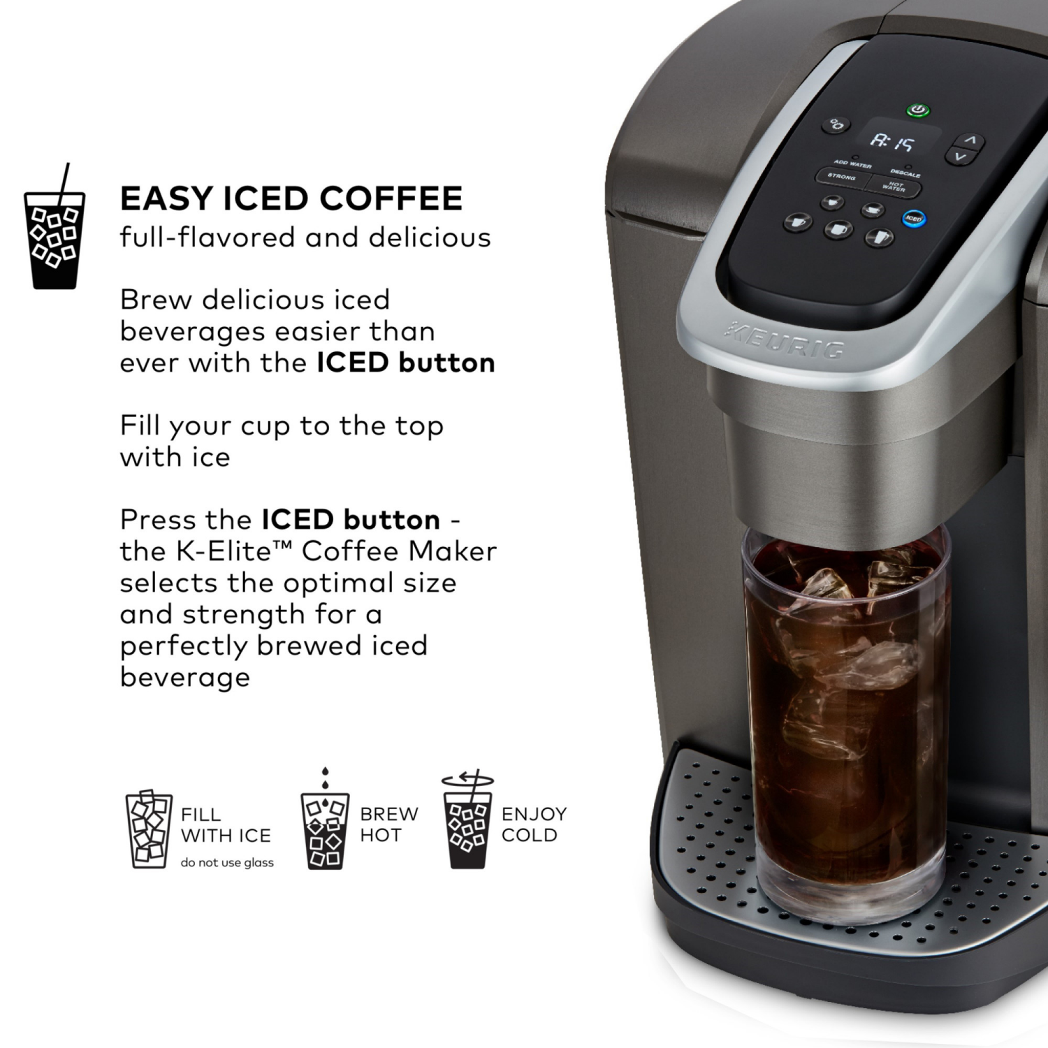 slide 8 of 8, Keurig K-Elite Single-Serve K-Cup Pod Coffee Maker with Iced Coffee Setting - Brushed Slate, 1 ct