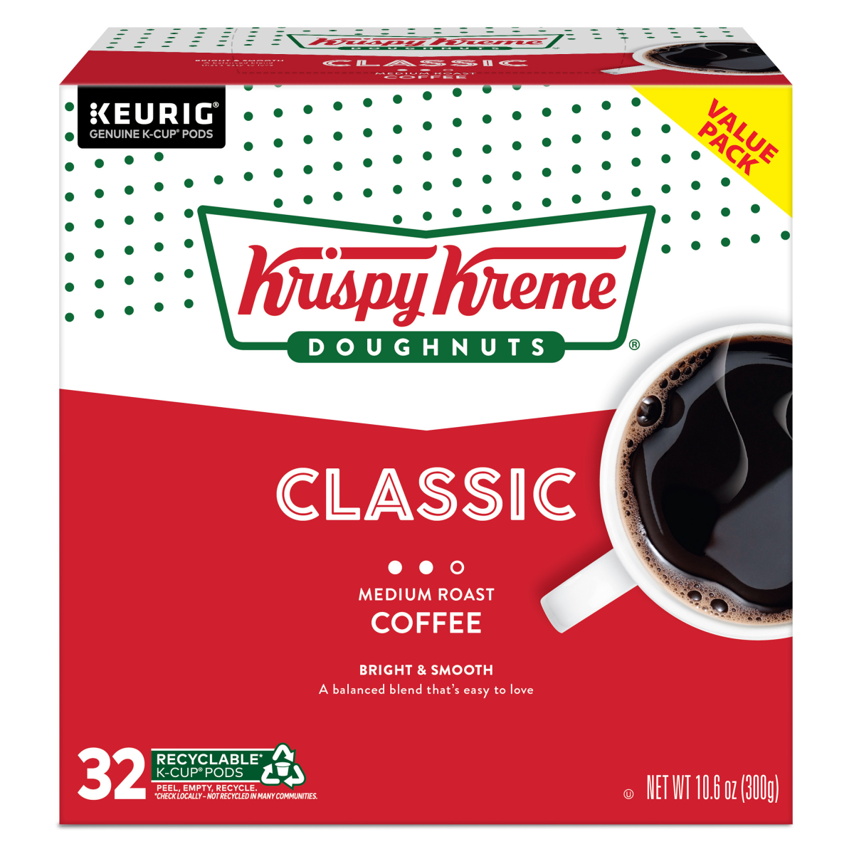 slide 4 of 8, Krispy Kreme Classic Keurig Single-Serve K-Cup Pods, Medium Roast Coffee, 32 Count, 32 ct