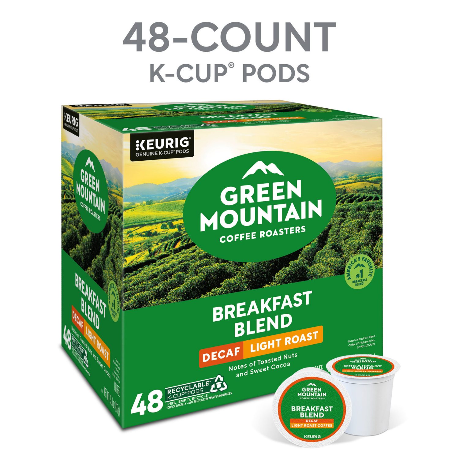 slide 6 of 7, Green Mountain Coffee Roasters Breakfast Blend Decaf, Keurig Single-Serve K-Cup Pods, Light Roast Coffee- 48 ct, 48 ct