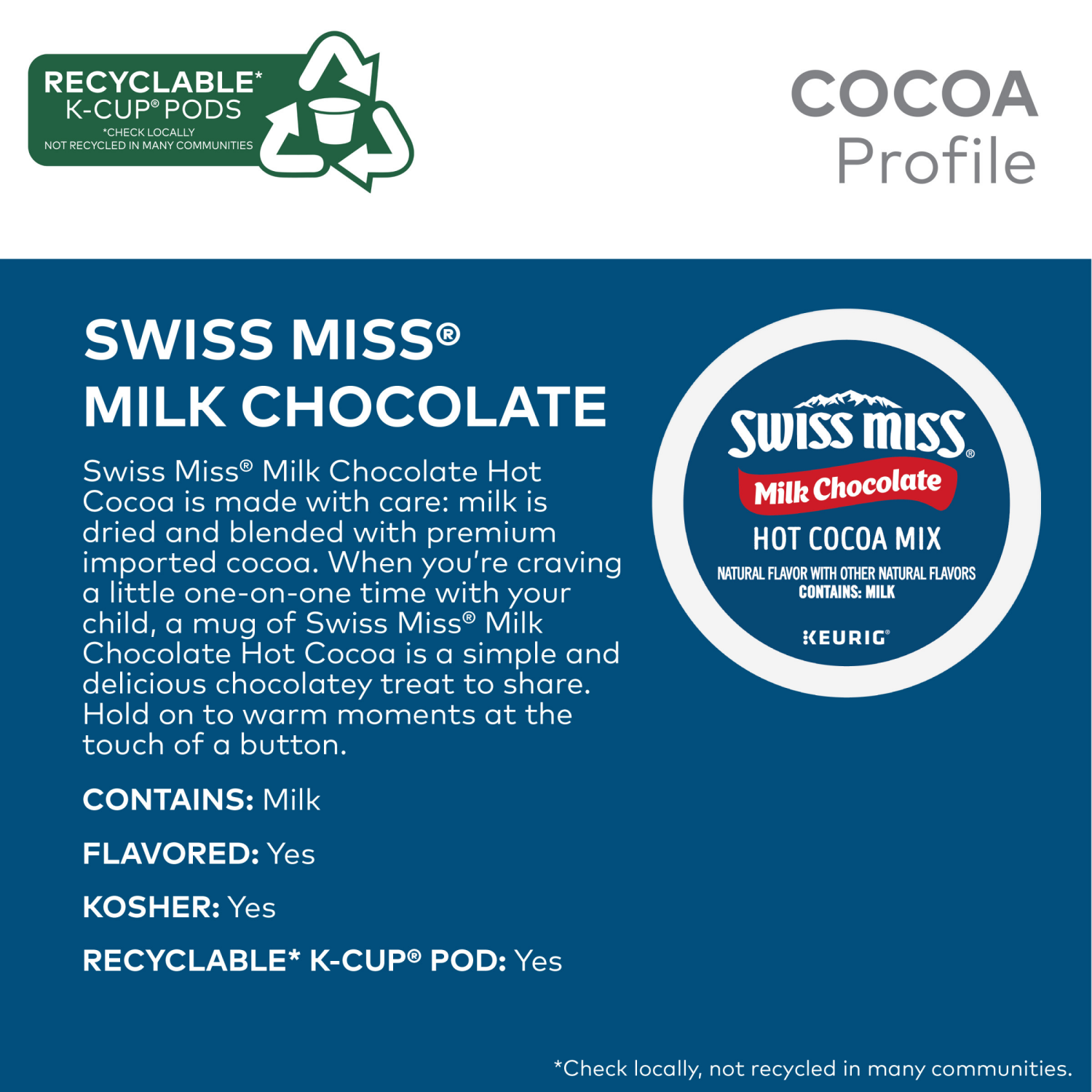 slide 6 of 7, Swiss Miss K-Cup Pods Milk Chocolate Hot Cocoa Mix Pods- 10 ct, 10 ct