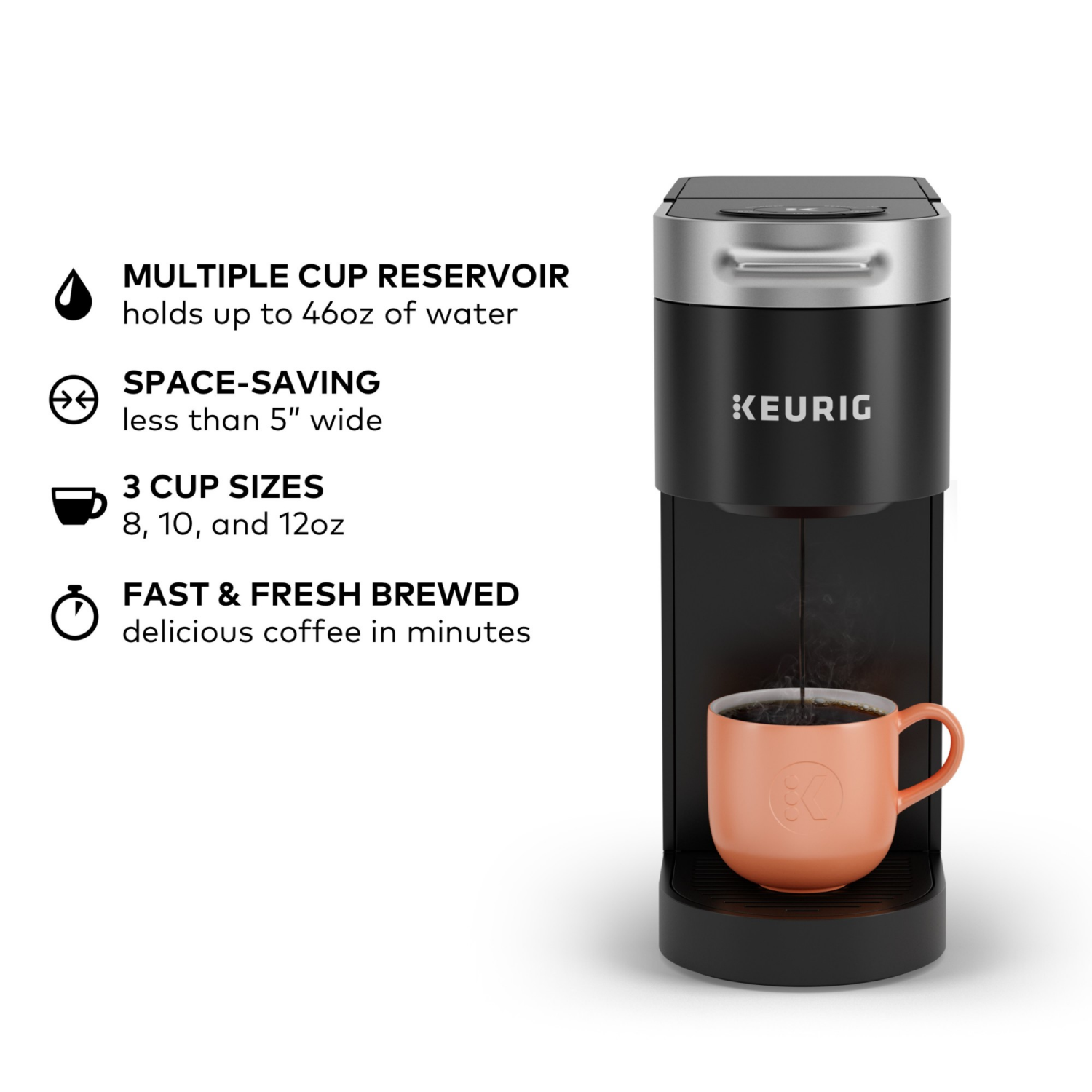 slide 4 of 8, Keurig K-Slim Black Single Serve Coffee Maker 1 ea, 1 ct