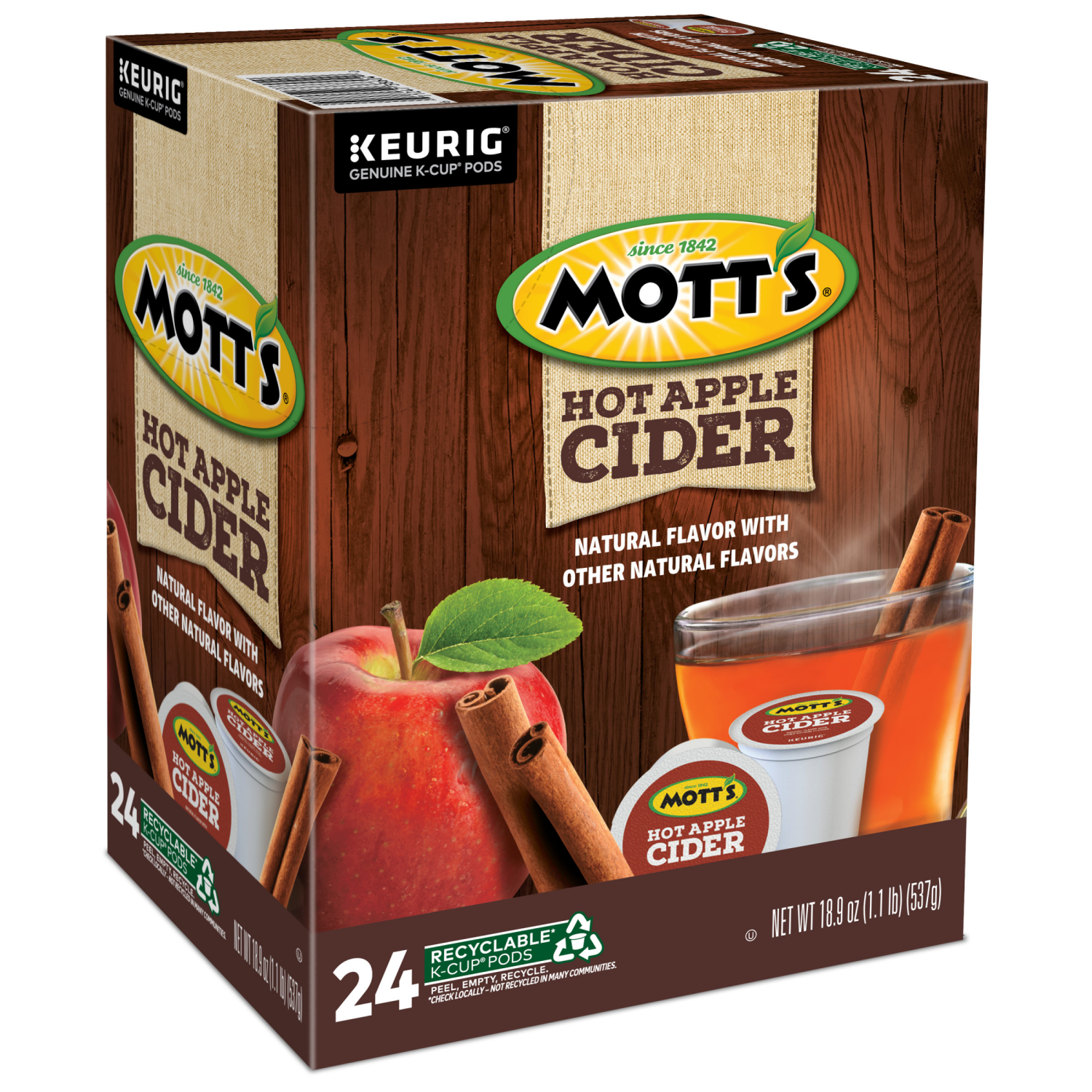 slide 4 of 8, Mott's Apple Cider, Keurig Single-Serve K-Cup Pods, 24 Count, 24 ct