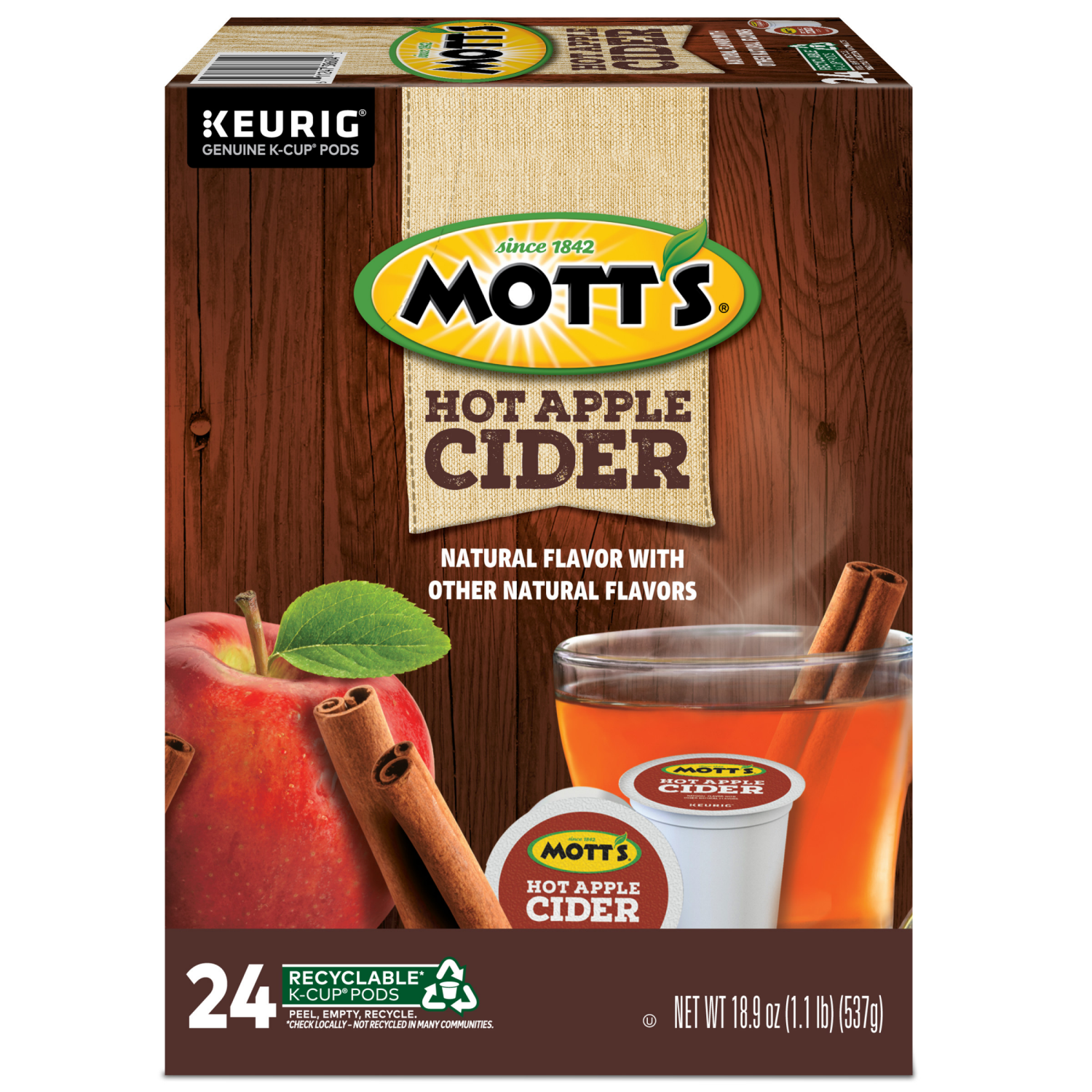 slide 7 of 8, Mott's Apple Cider, Keurig Single-Serve K-Cup Pods, 24 Count, 24 ct