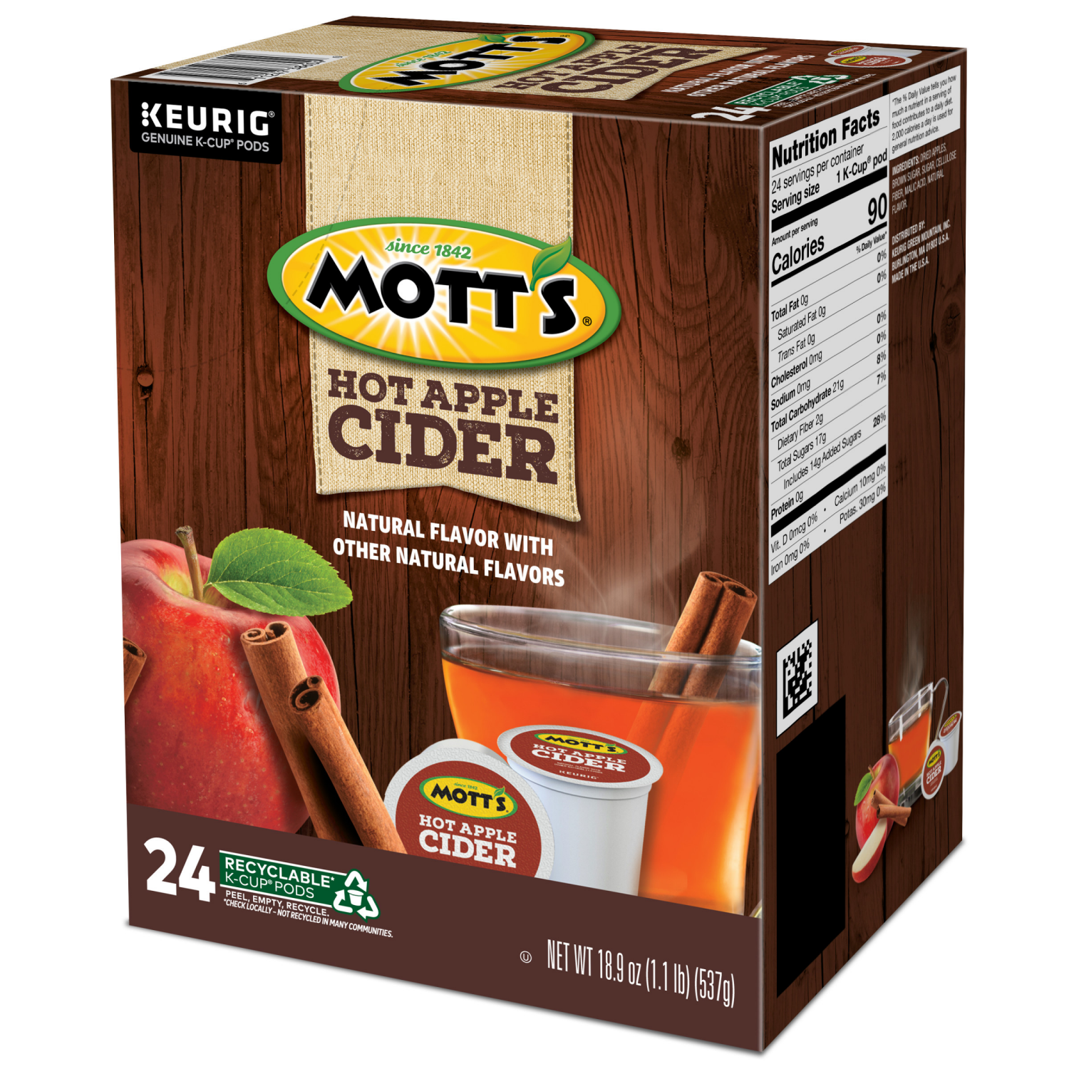 slide 8 of 8, Mott's Apple Cider, Keurig Single-Serve K-Cup Pods, 24 Count, 24 ct