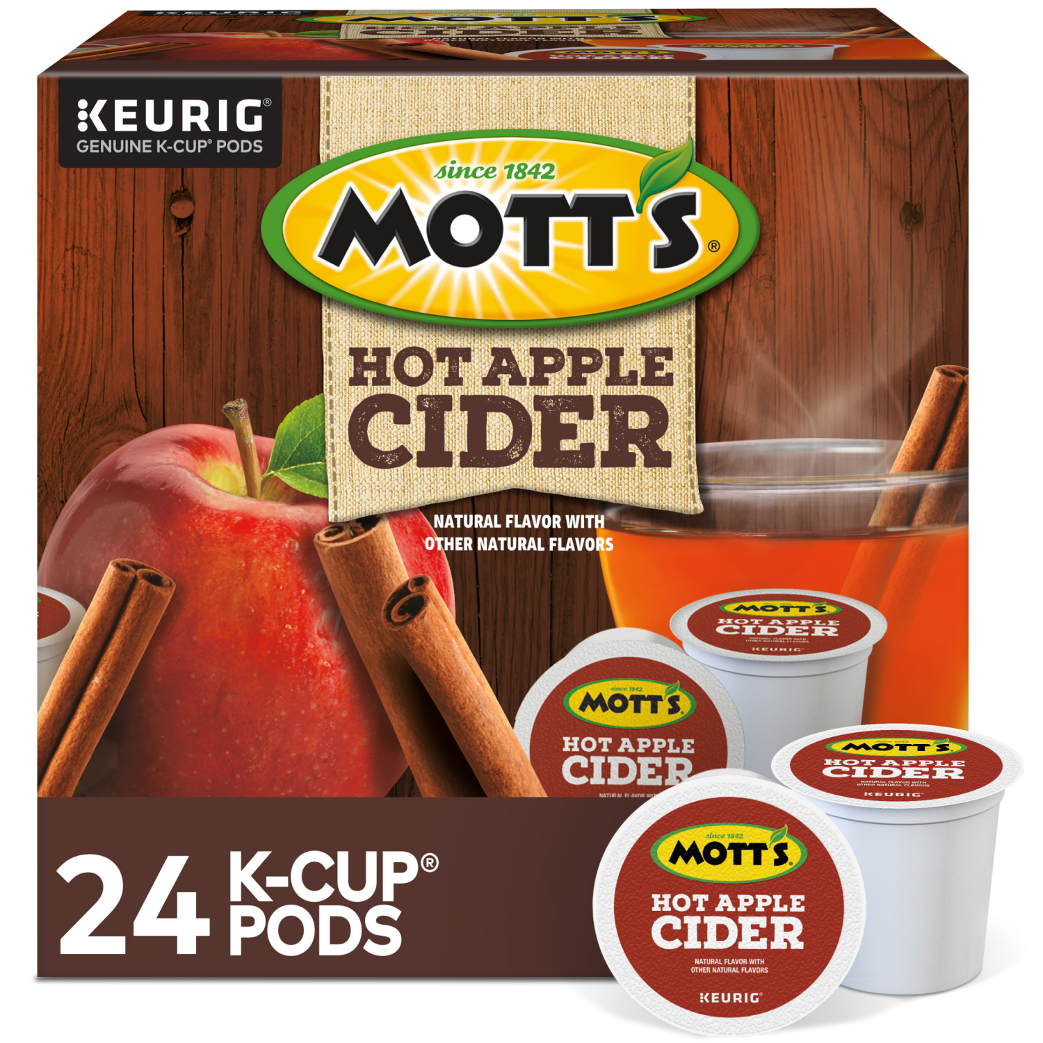 slide 1 of 8, Mott's Apple Cider, Keurig Single-Serve K-Cup Pods, 24 Count, 24 ct