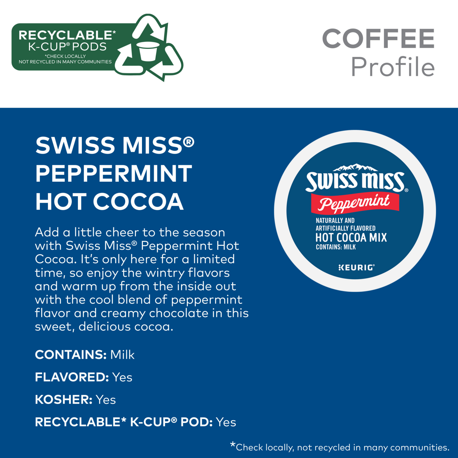 slide 7 of 8, Swiss Miss Peppermint Hot Cocoa, Keurig Single-Serve K-Cup Pods- 10 ct, 10 ct