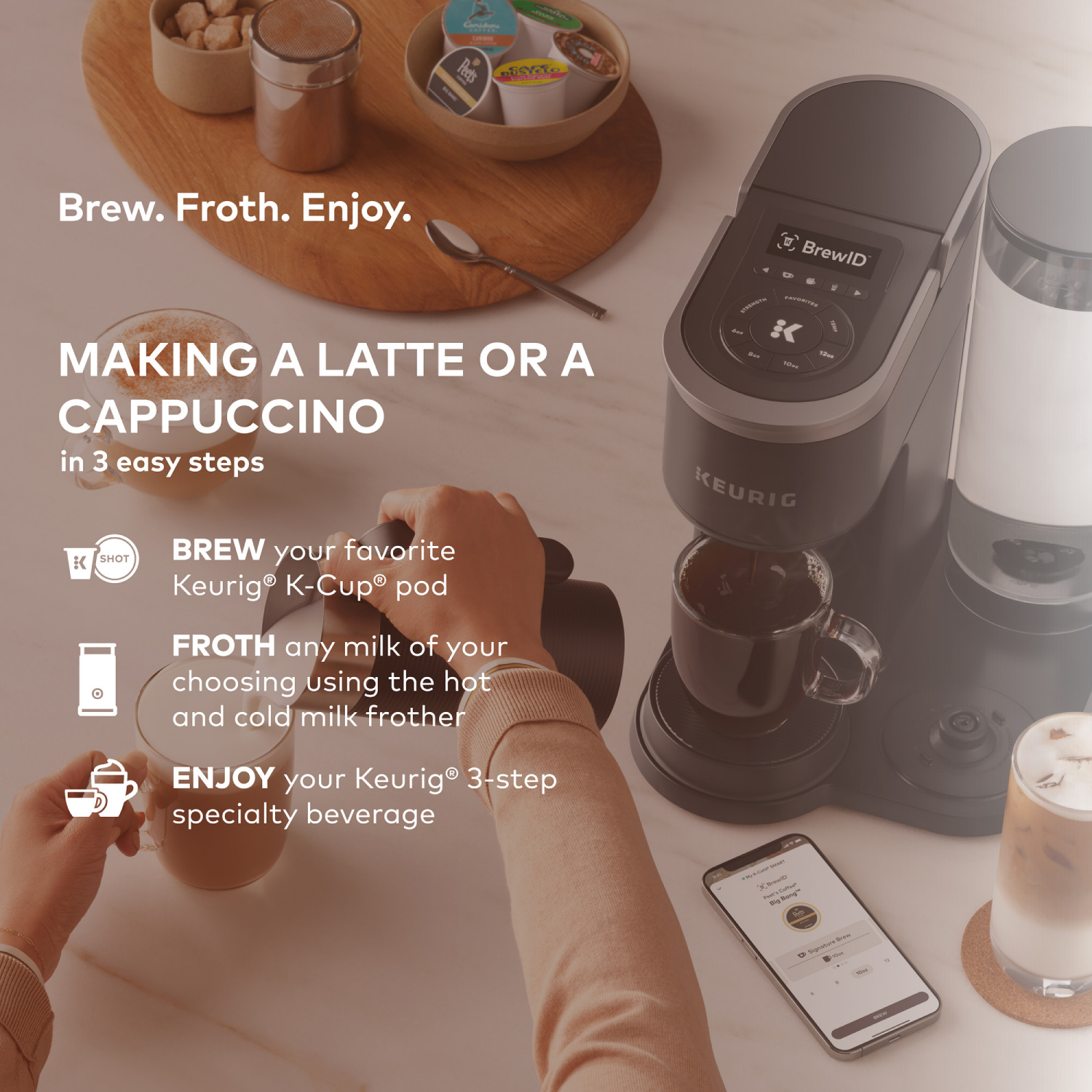 slide 2 of 8, Keurig K-Café SMART Single-Serve Coffee Maker with WiFi Compatibility, 6 Brew Sizes - Black, 1 ct