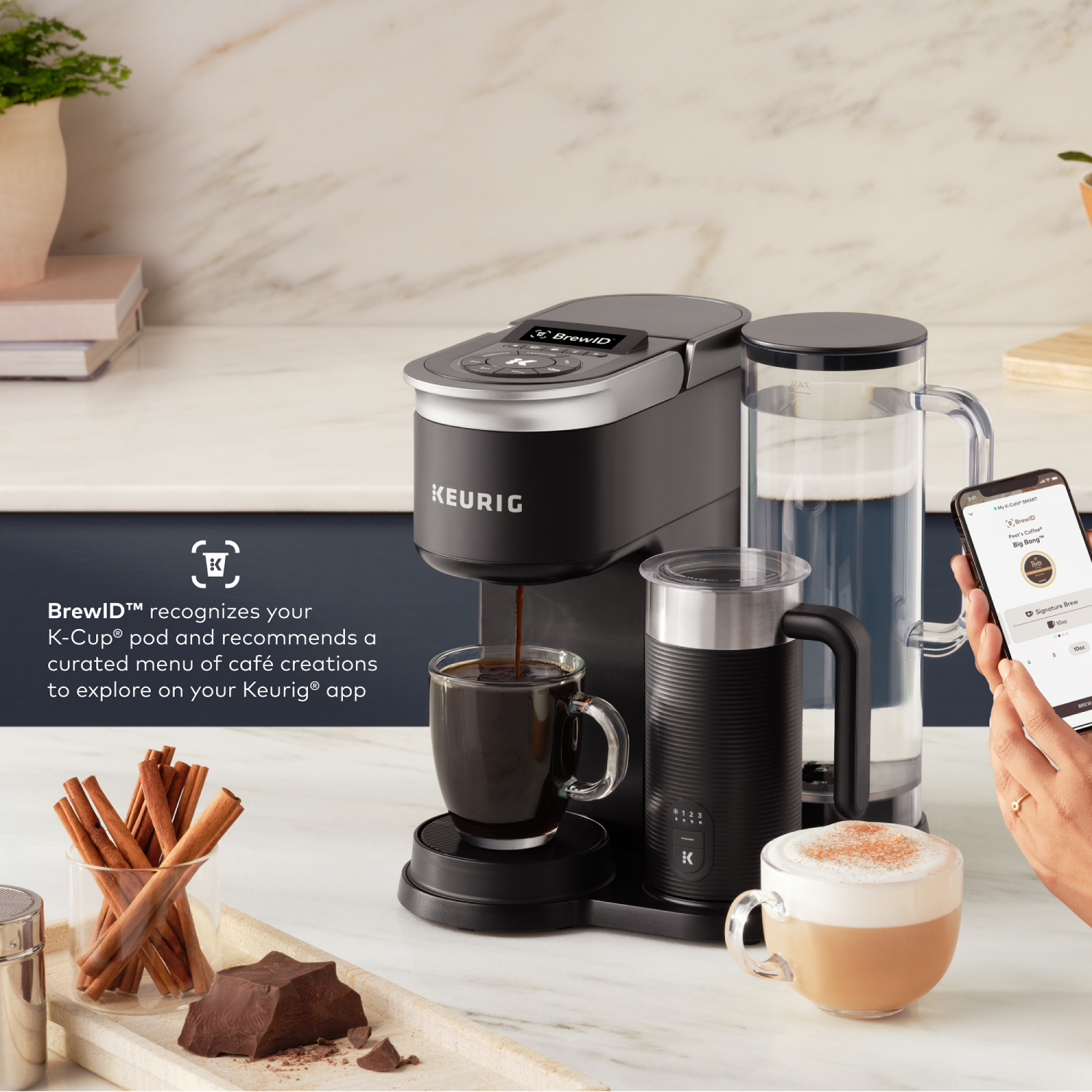 slide 5 of 8, Keurig K-Café SMART Single-Serve Coffee Maker with WiFi Compatibility, 6 Brew Sizes - Black, 1 ct
