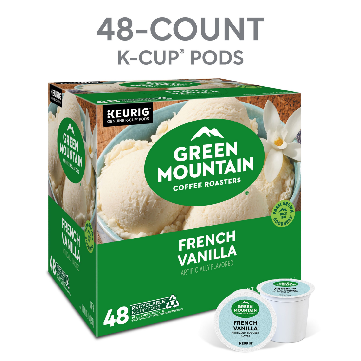 slide 4 of 8, Green Mountain Coffee Roasters French Vanilla Coffee, Keurig Single-Serve K-Cup Pods, Light Roast, 48 Count, 48 ct