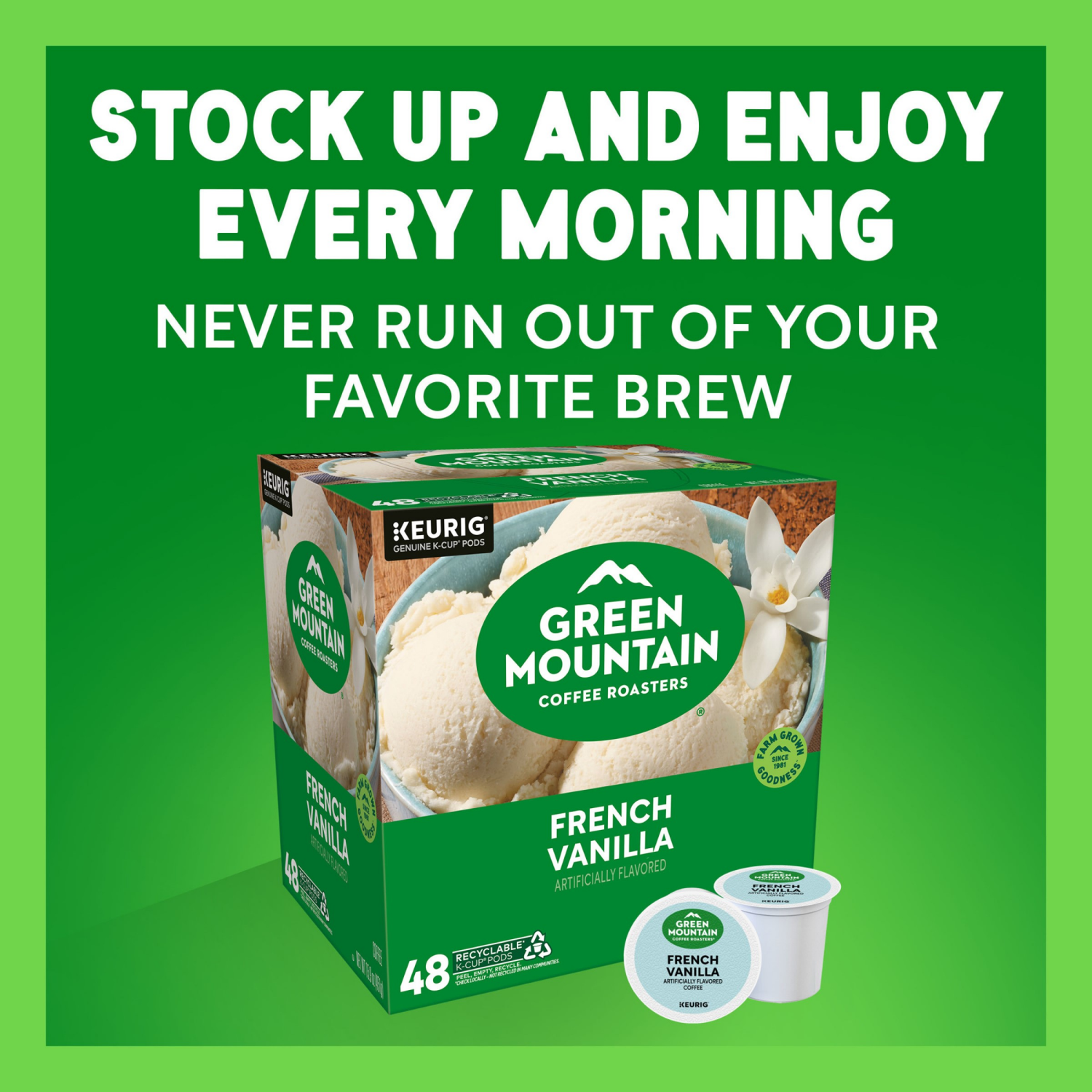 slide 6 of 8, Green Mountain Coffee Roasters French Vanilla Coffee, Keurig Single-Serve K-Cup Pods, Light Roast, 48 Count, 48 ct