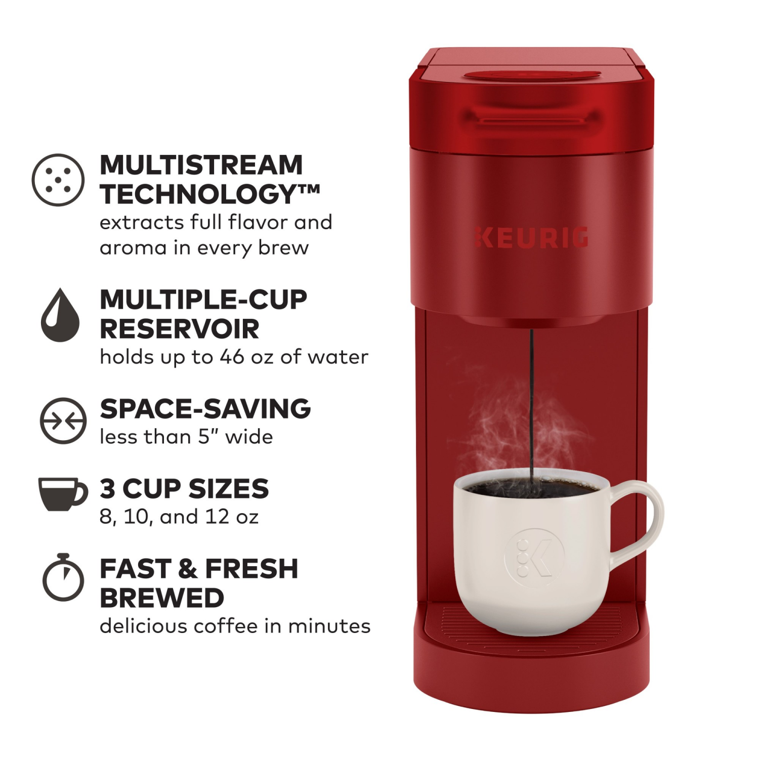slide 7 of 8, Keurig K- Slim Single Serve K-Cup Pod Coffee Maker, Multistream Technology, Scarlet Red, 1 ct