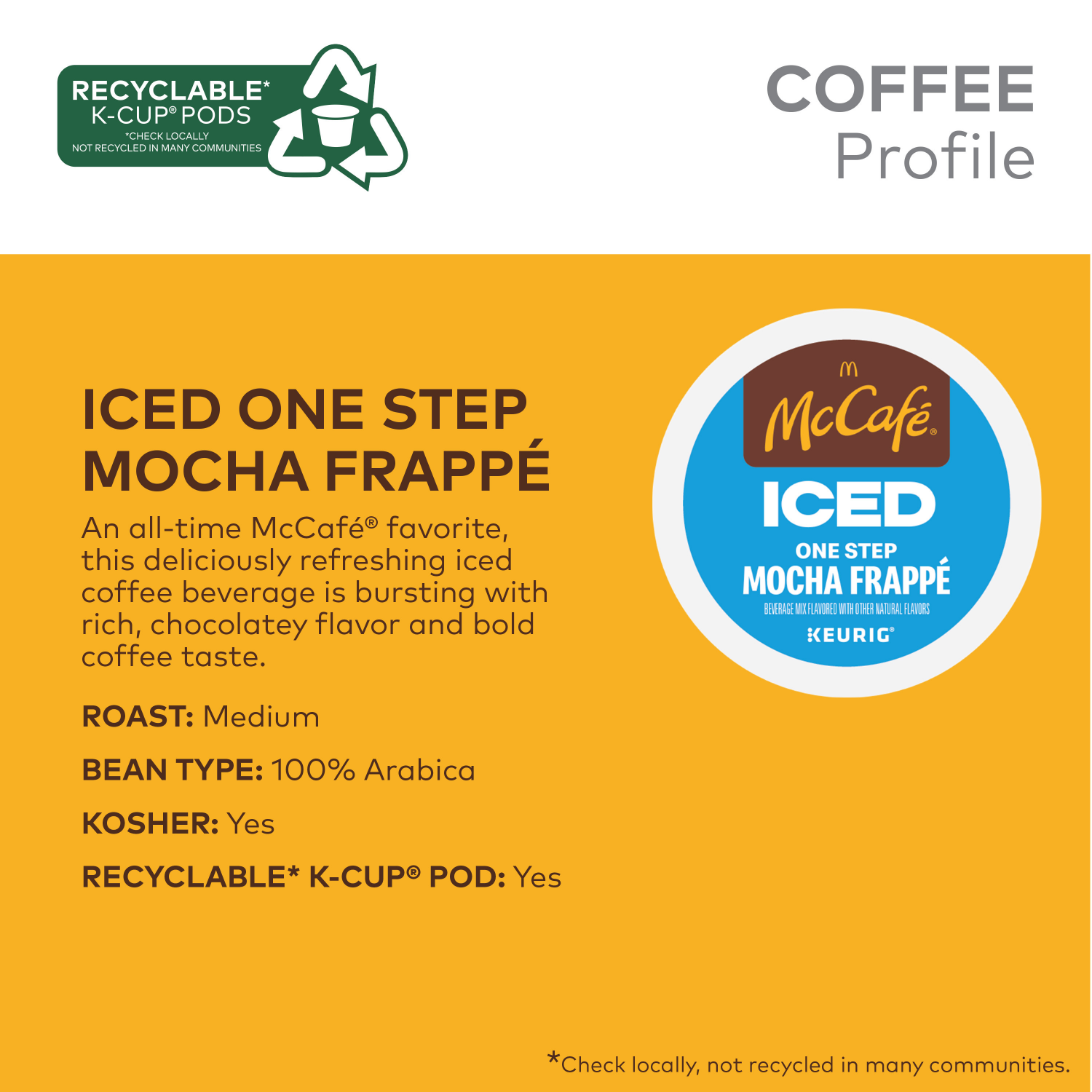 slide 5 of 5, McCafé ICED One Step Mocha Frappé, Keurig Single Serve K-Cup Pods, 10 Count, 10 ct