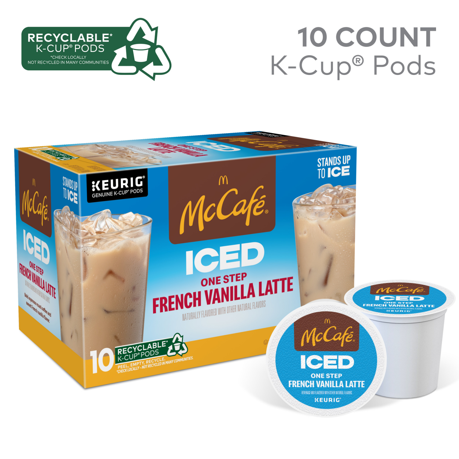 slide 2 of 8, MCCAFE McCafé ICED One Step French Vanilla Latte, Keurig Single Serve K-Cup Pods- 10 ct, 10 ct