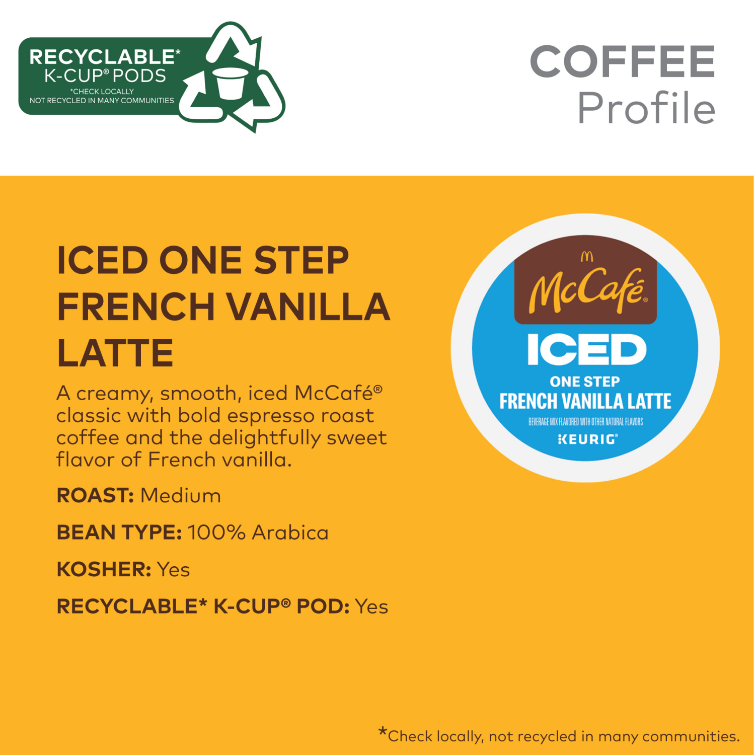 slide 5 of 8, MCCAFE McCafé ICED One Step French Vanilla Latte, Keurig Single Serve K-Cup Pods- 10 ct, 10 ct